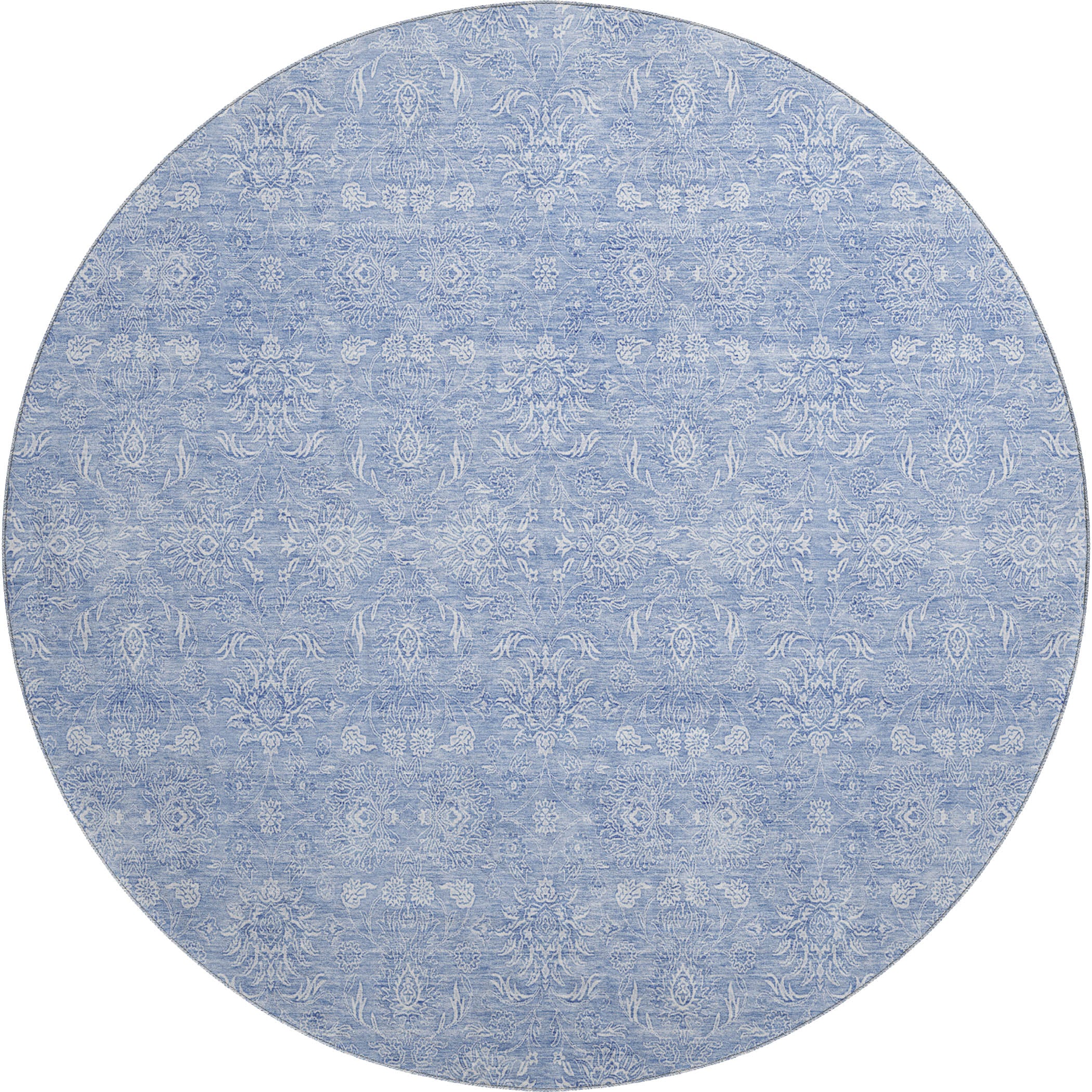 Marrakech Machine Washable Transitional Sky Blue Rug 8' x 8' #shape_Round