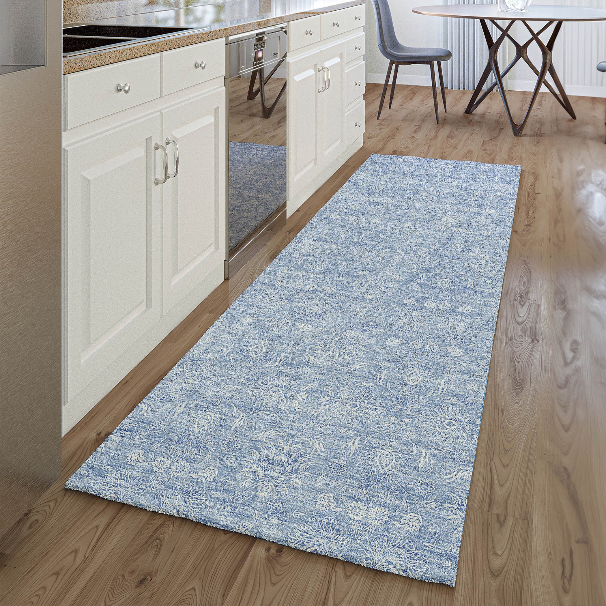 Marrakech Machine Washable Transitional Sky Blue Rug 2'3" x 7'6" #shape_Runner