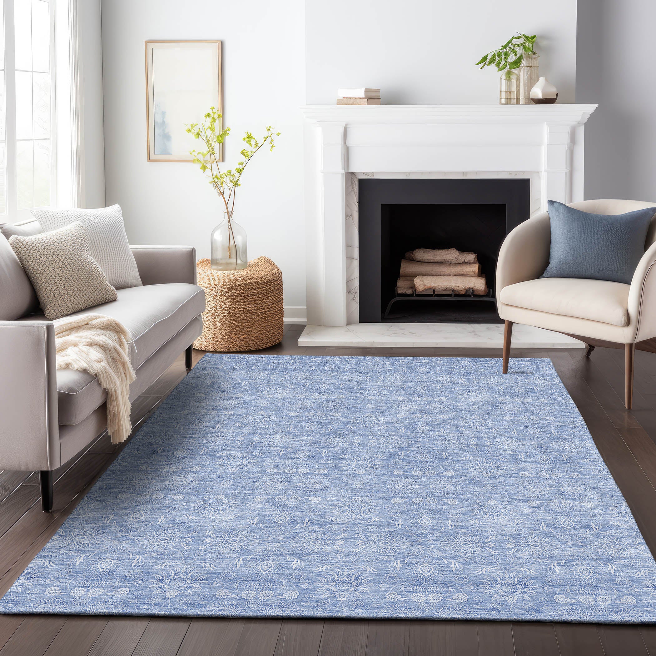 Marrakech Machine Washable Transitional Sky Blue Rug 2'6" x 3'10" #shape_Rectangle