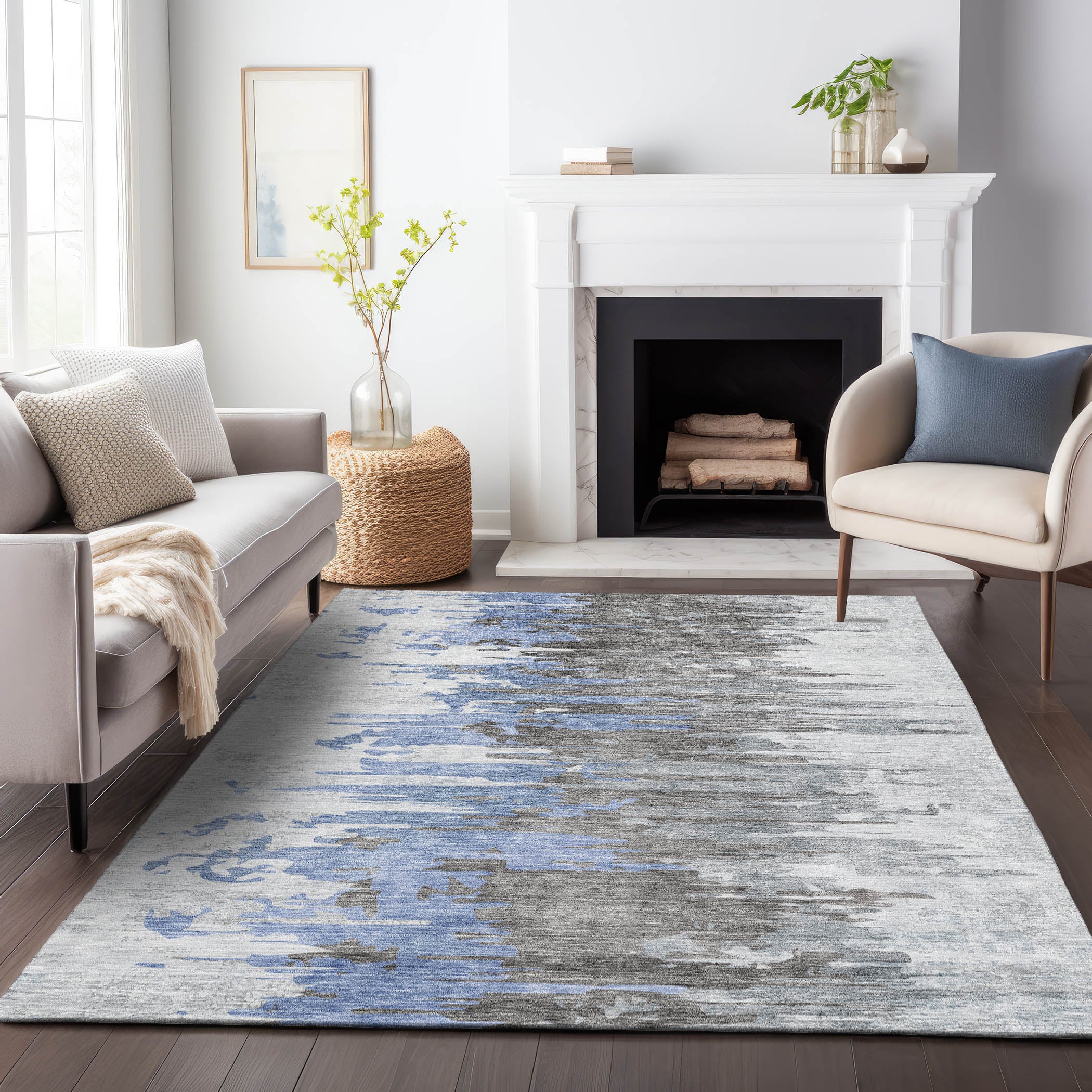 Siena Machine Washable Transitional Blue Rug 2'6" x 3'10" #shape_Rectangle