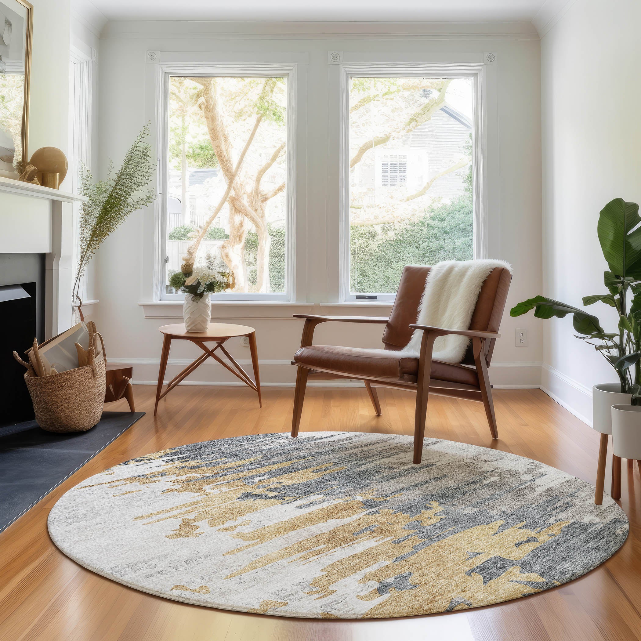 Siena Machine Washable Transitional Ivory Rug 8' x 8' #shape_Round