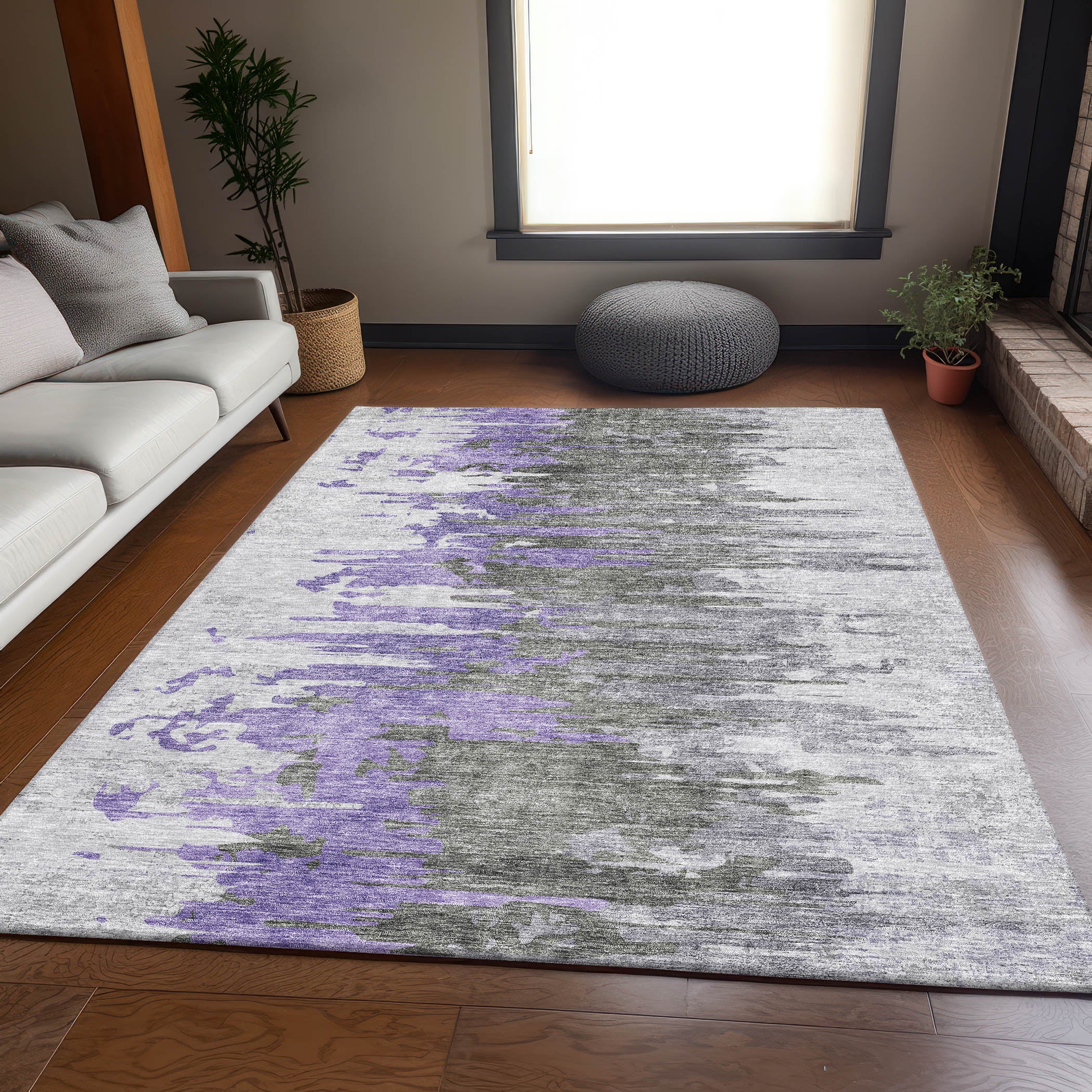 Siena Machine Washable Transitional Purple Rug 2'6" x 3'10" #shape_Rectangle