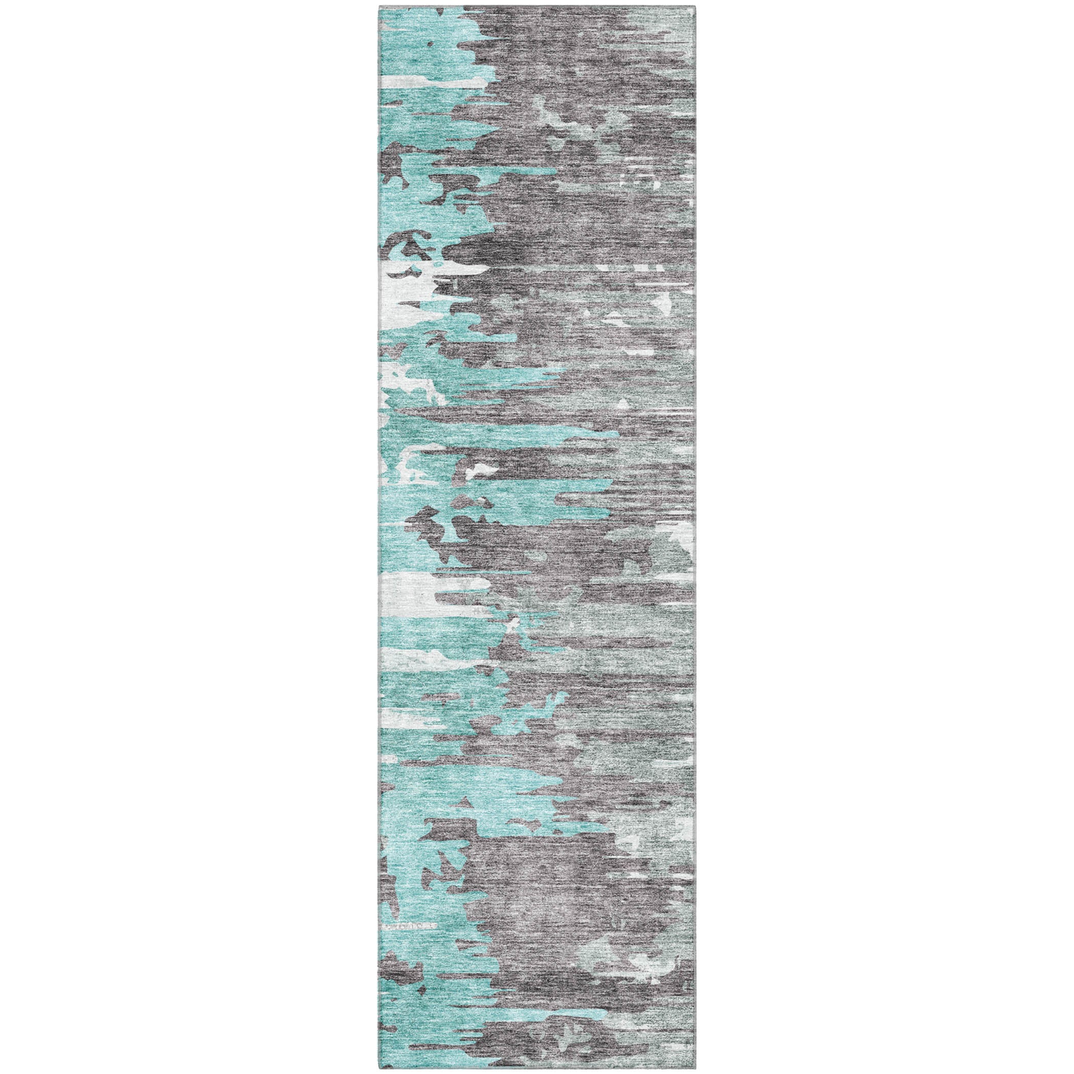 Siena Machine Washable Transitional Teal Rug 2'3" x 7'6" #shape_Runner
