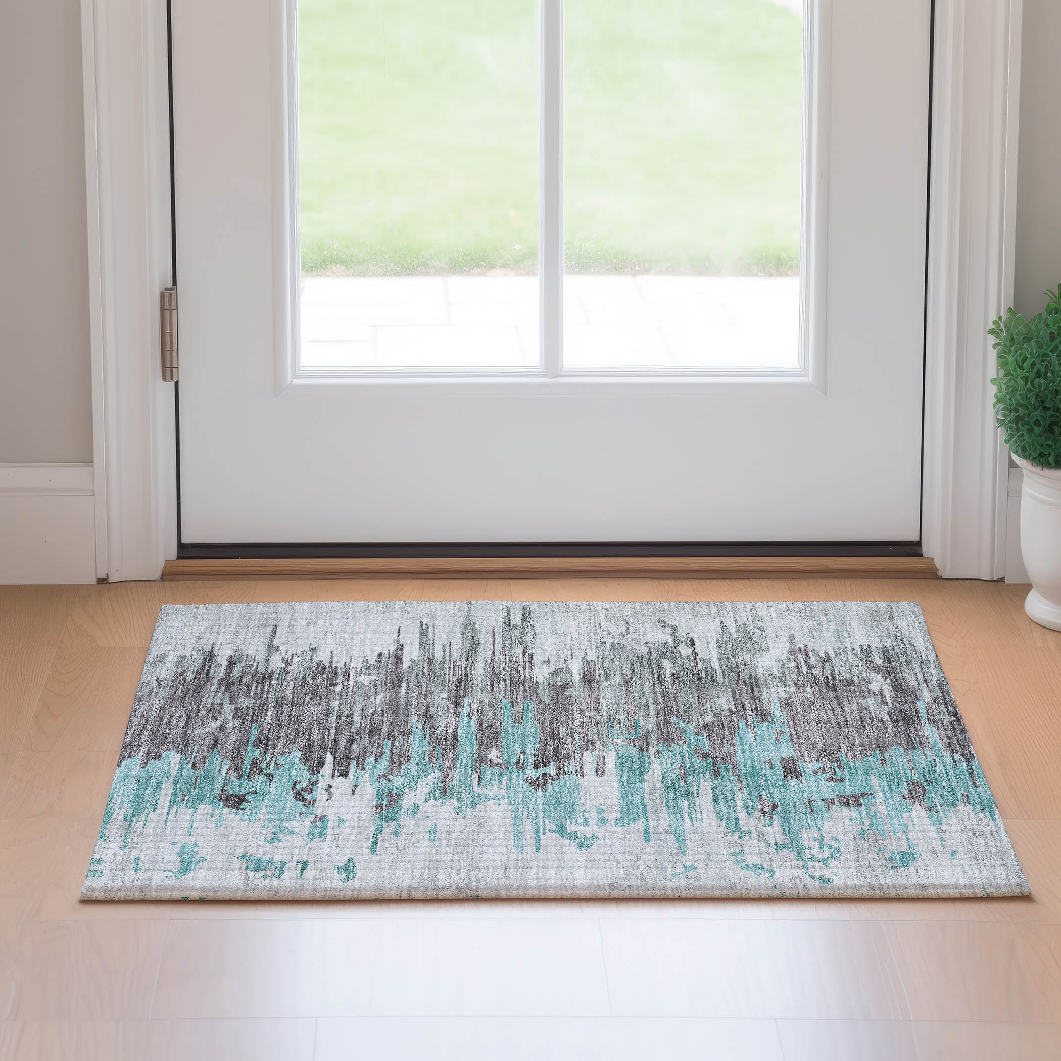 Siena Machine Washable Transitional Teal Rug 1'8" x 2'6" #shape_Rectangle