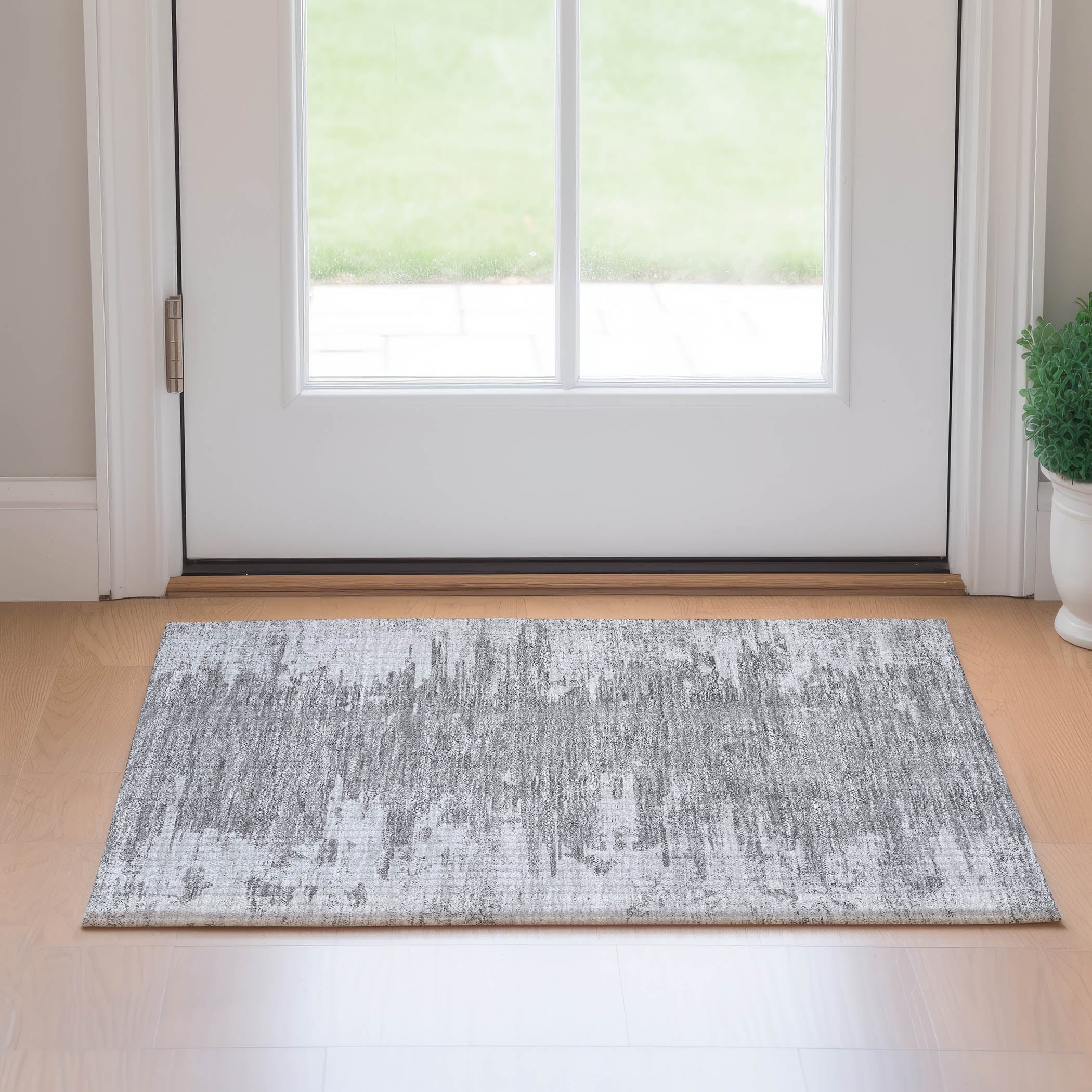 Kyoto Machine Washable Transitional Silver Gray Rug 1'8" x 2'6" #shape_Rectangle