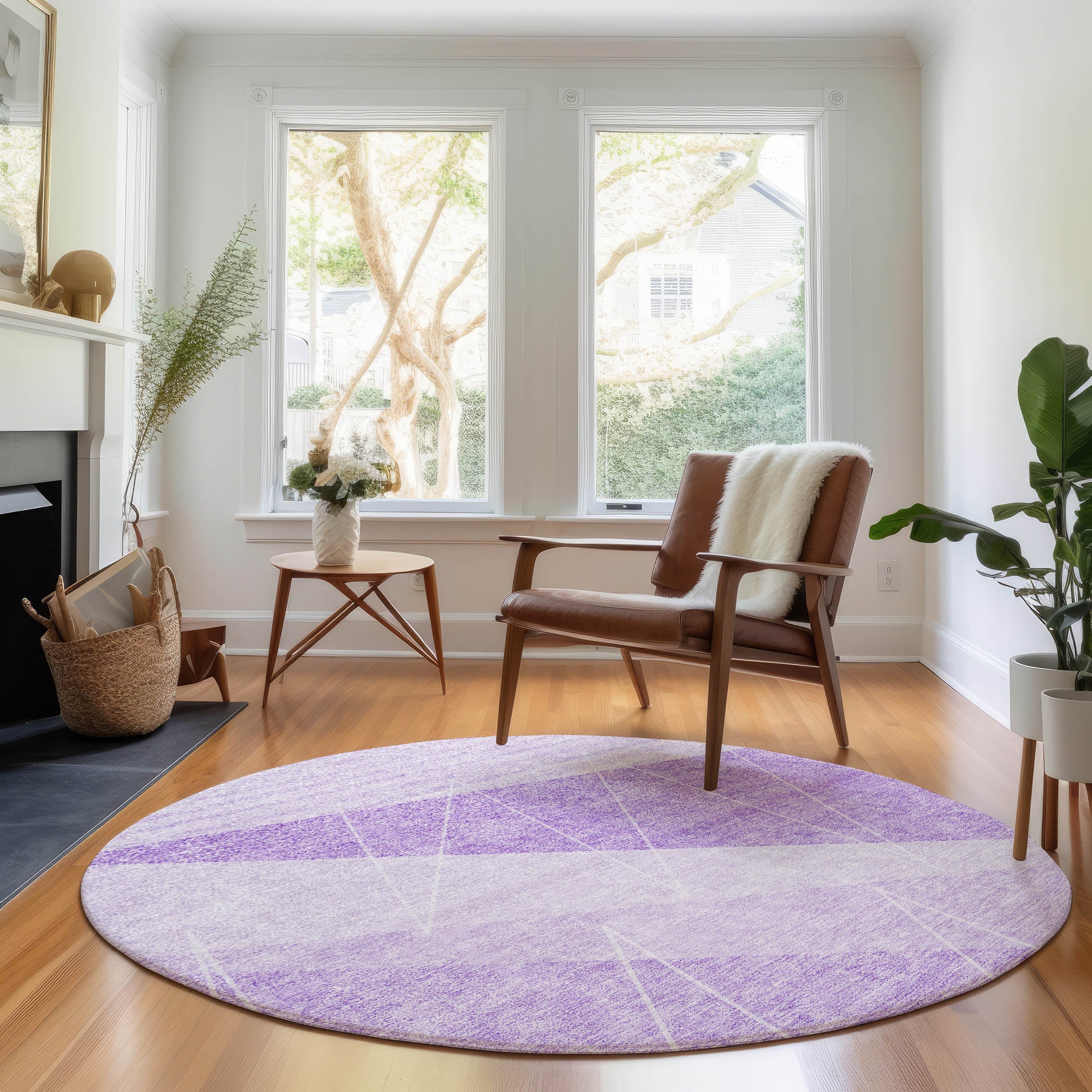 Dublin Machine Washable Transitional Lavender Purple Rug 8' x 8' #shape_Round