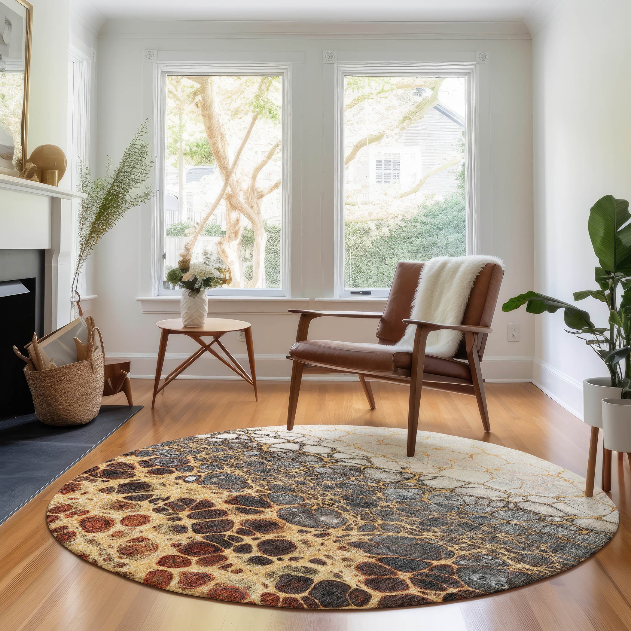 Rome Machine Washable Transitional Ivory Rug 8' x 8' #shape_Round