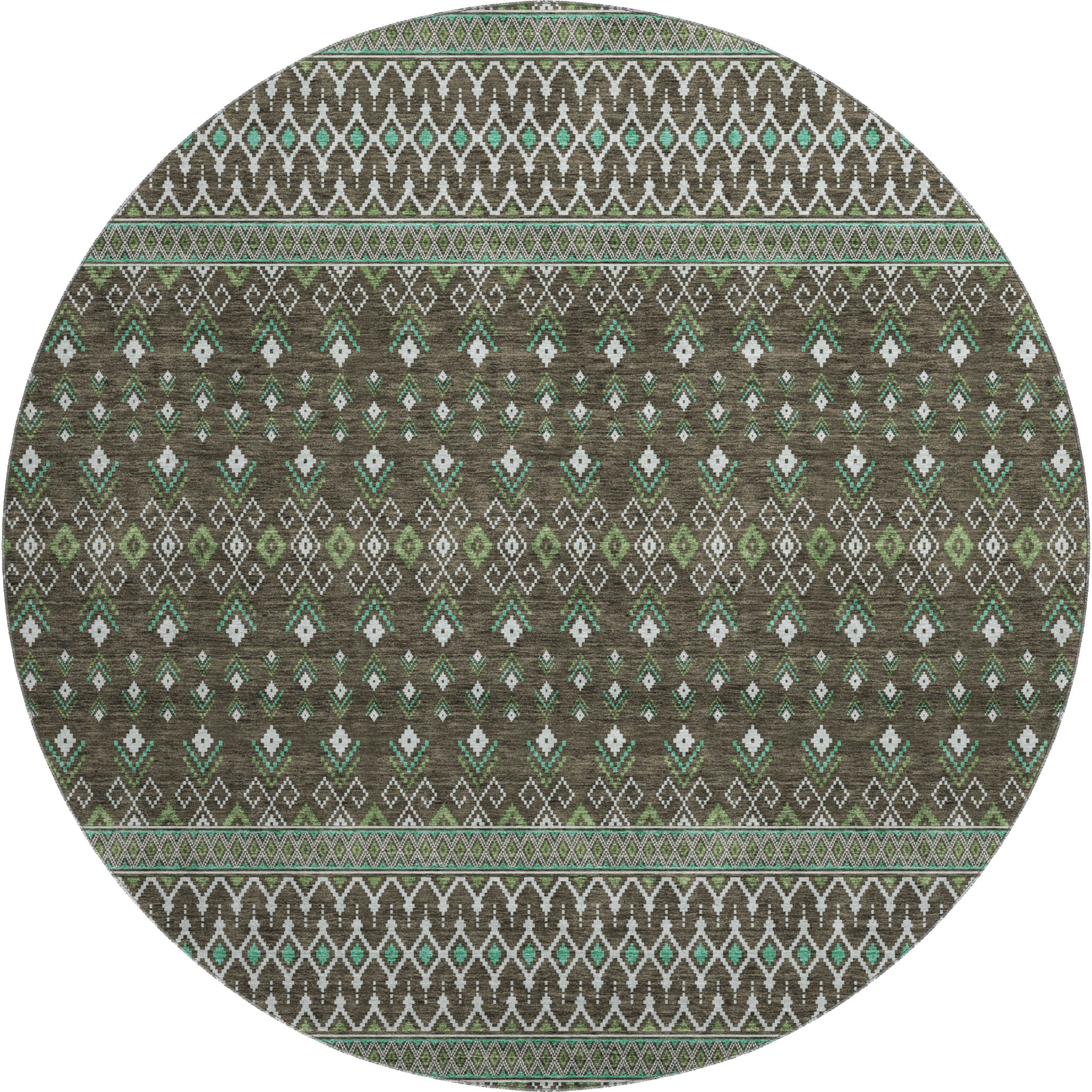 Split Machine Washable Transitional Brown Rug 8' x 8' #shape_Round