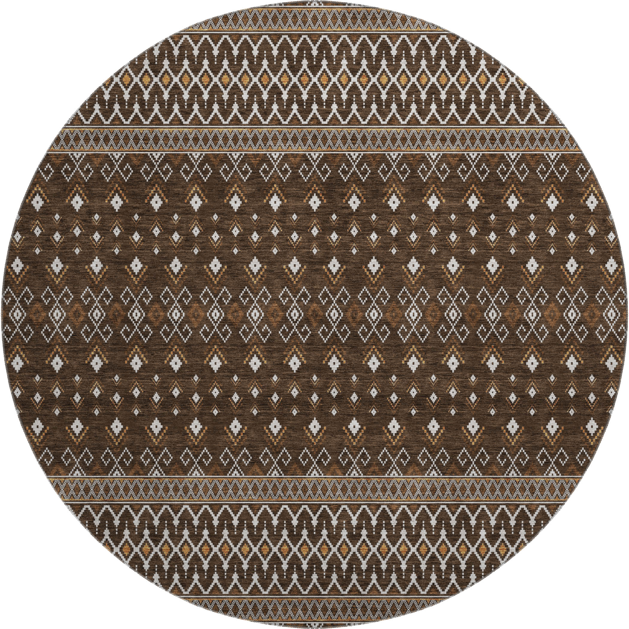 Split Machine Washable Transitional Chocolate Brown Rug 8' x 8' #shape_Round