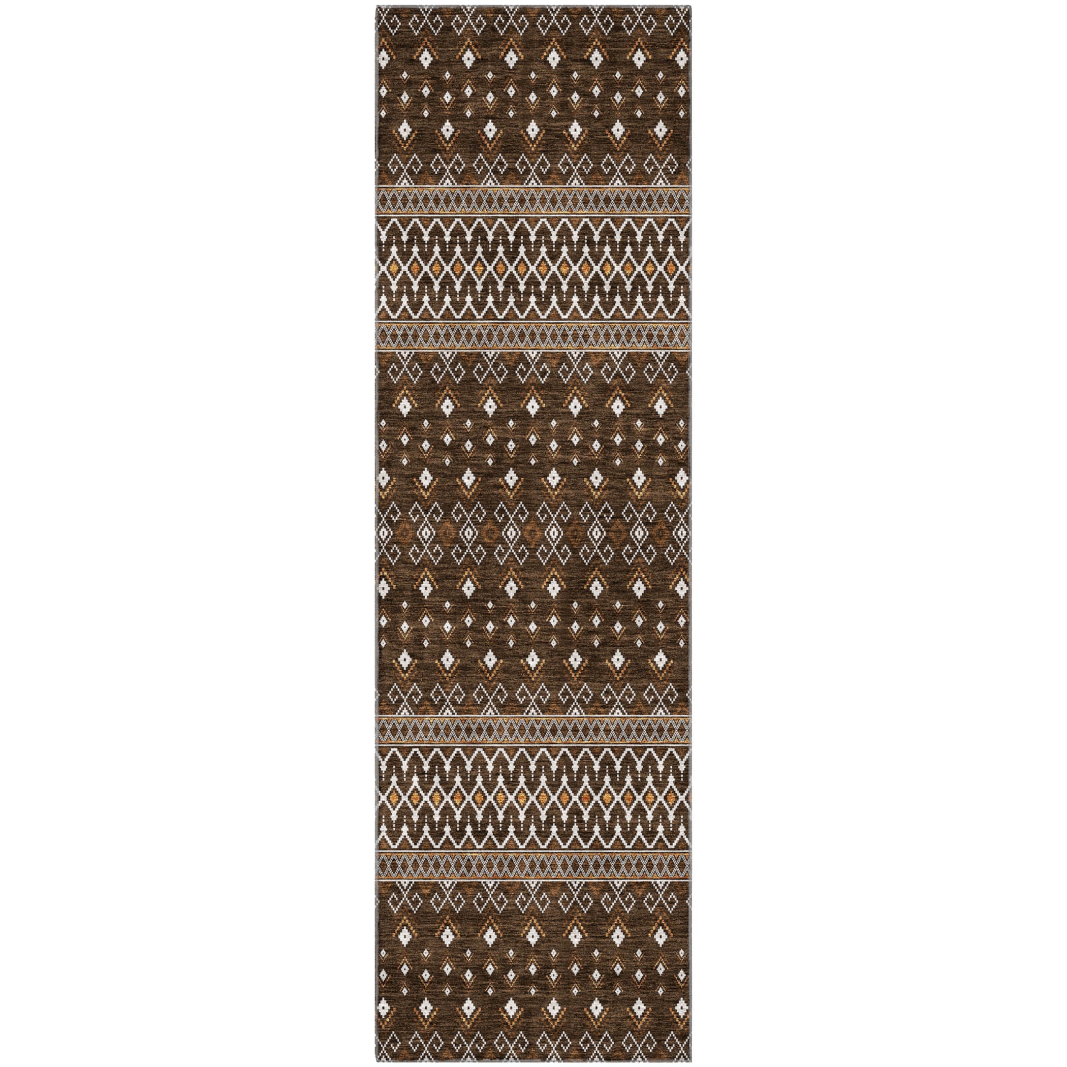 Split Machine Washable Transitional Chocolate Brown Rug 2'3" x 7'6" #shape_Runner