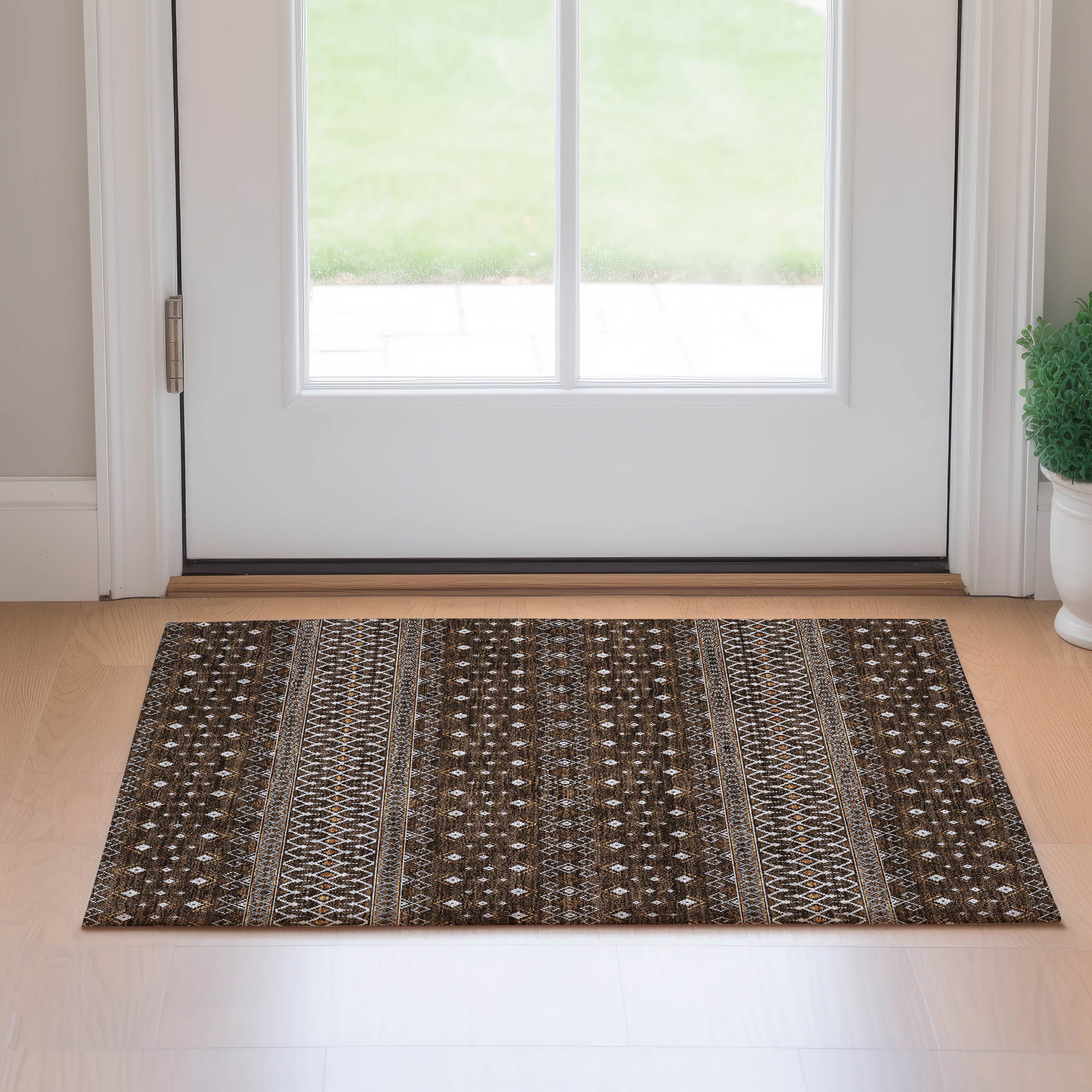 Split Machine Washable Transitional Chocolate Brown Rug 1'8" x 2'6" #shape_Rectangle