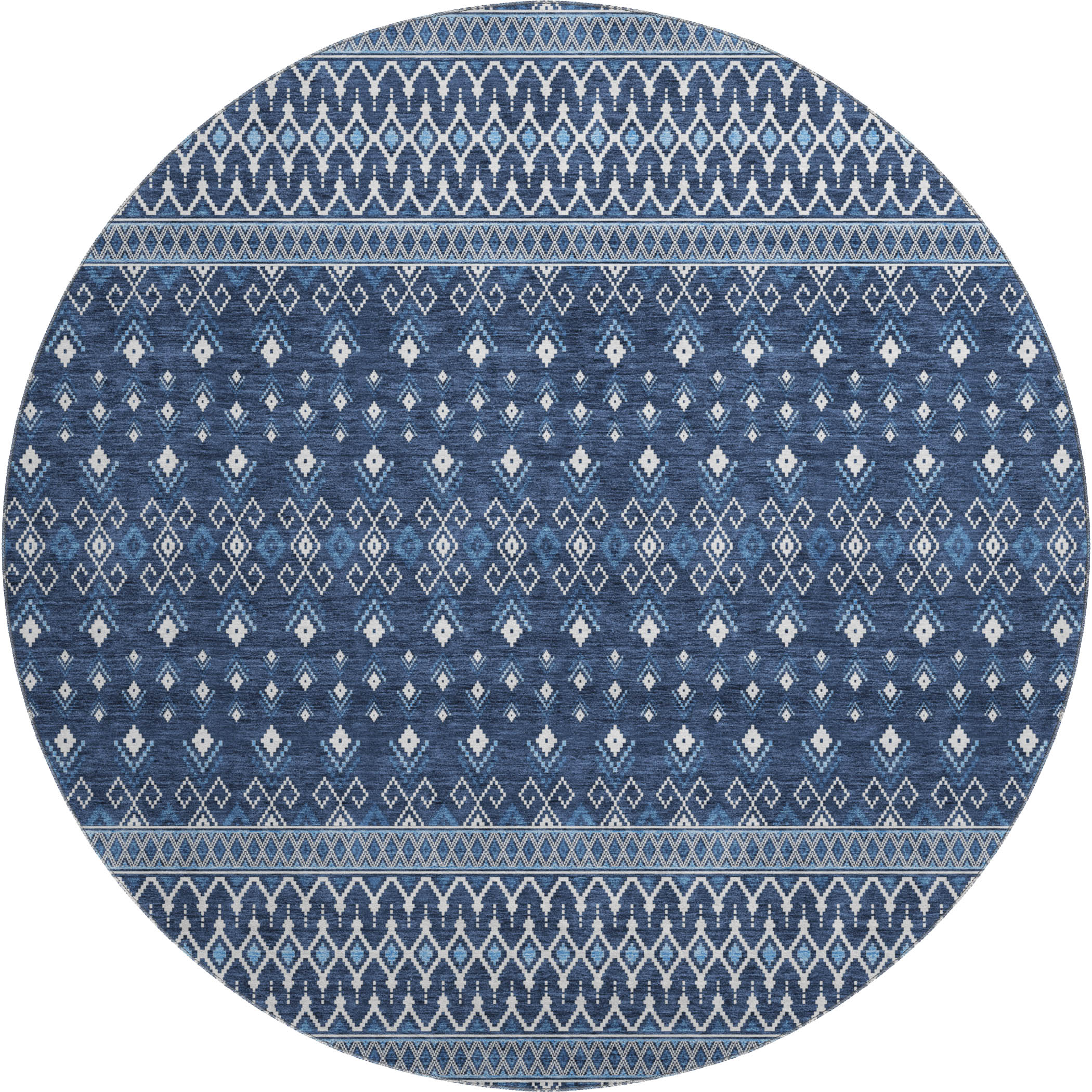 Split Machine Washable Transitional Navy Blue Rug 8' x 8' #shape_Round
