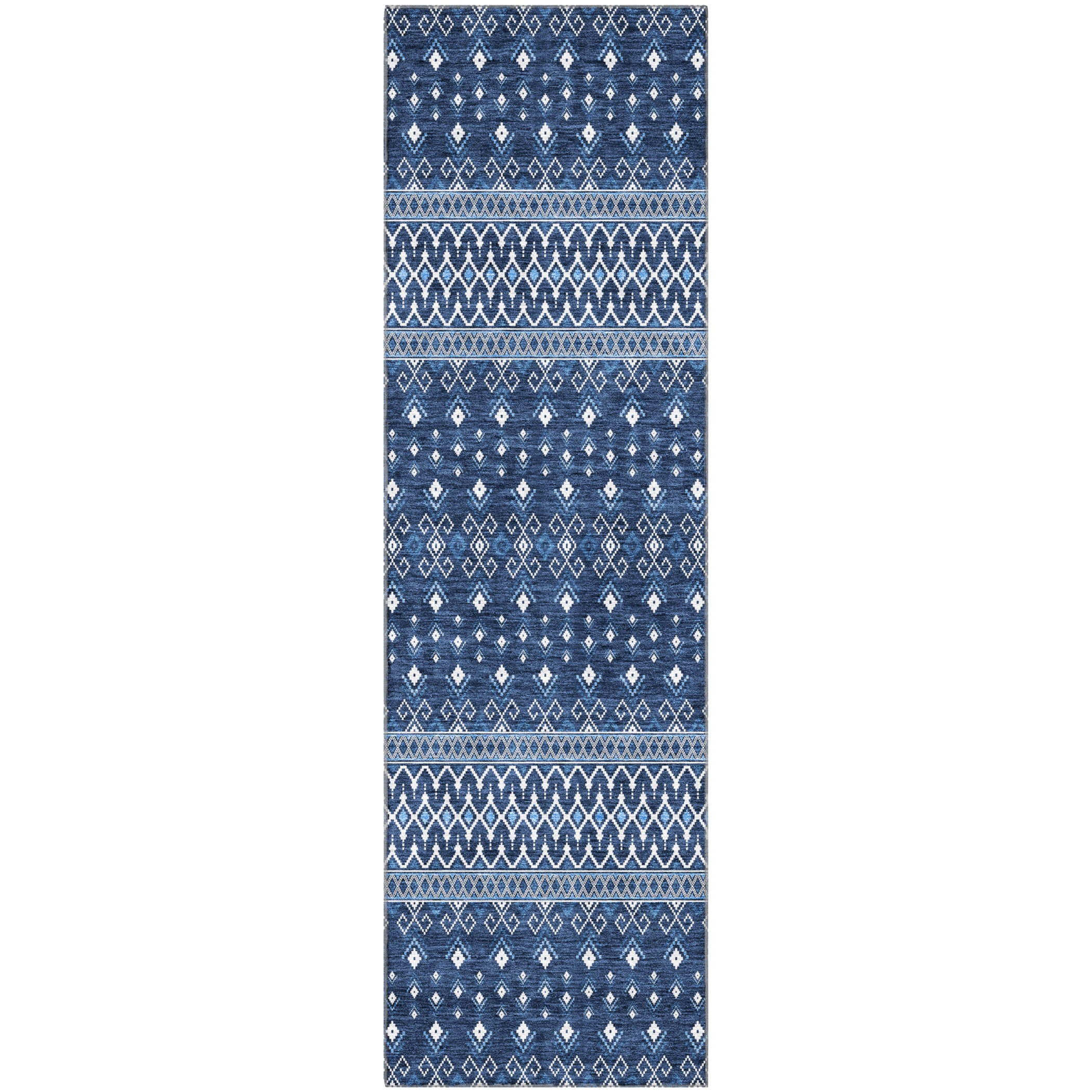 Split Machine Washable Transitional Navy Blue Rug 2'3" x 7'6" #shape_Runner