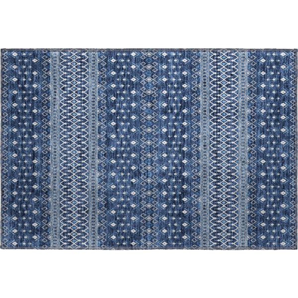 Split Machine Washable Transitional Navy Blue Rug 1'8" x 2'6"
