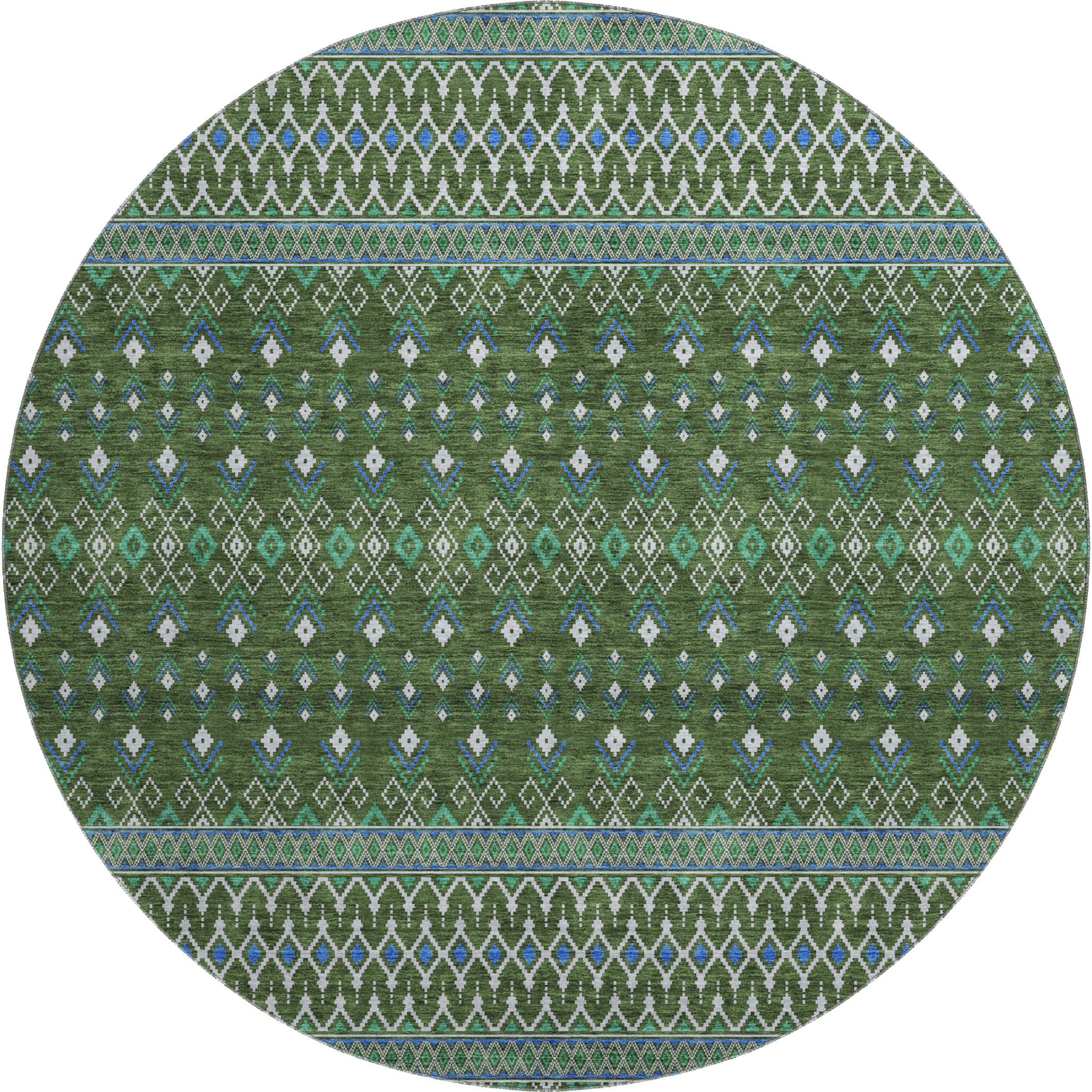 Split Machine Washable Transitional Olive Green Rug 8' x 8' #shape_Round