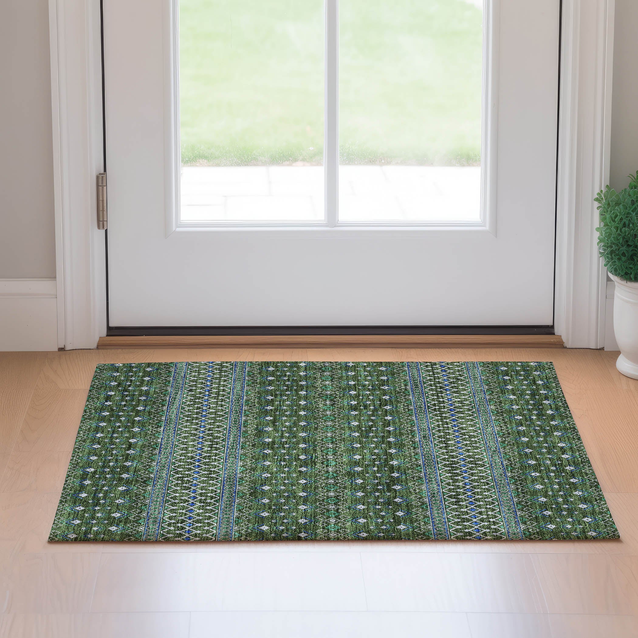 Split Machine Washable Transitional Olive Green Rug 1'8" x 2'6" #shape_Rectangle