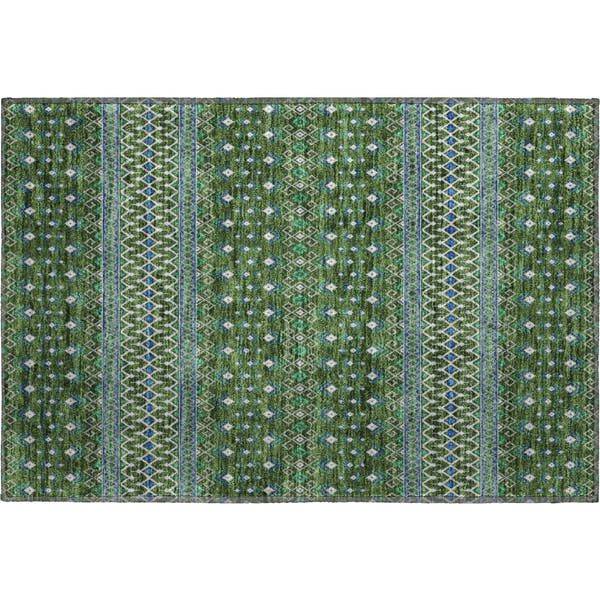 Split Machine Washable Transitional Olive Green Rug 1'8" x 2'6"
