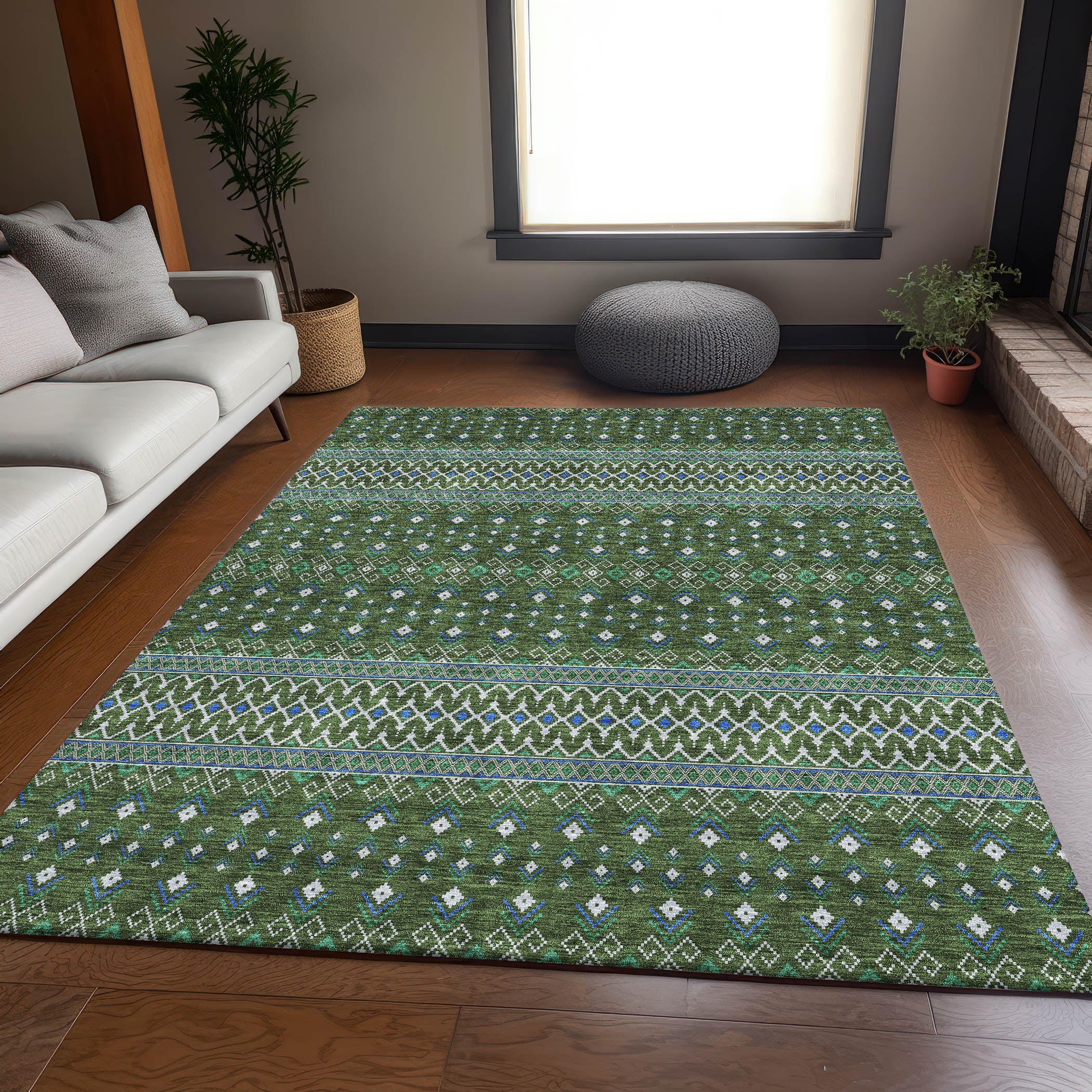 Split Machine Washable Transitional Olive Green Rug 2'6" x 3'10" #shape_Rectangle