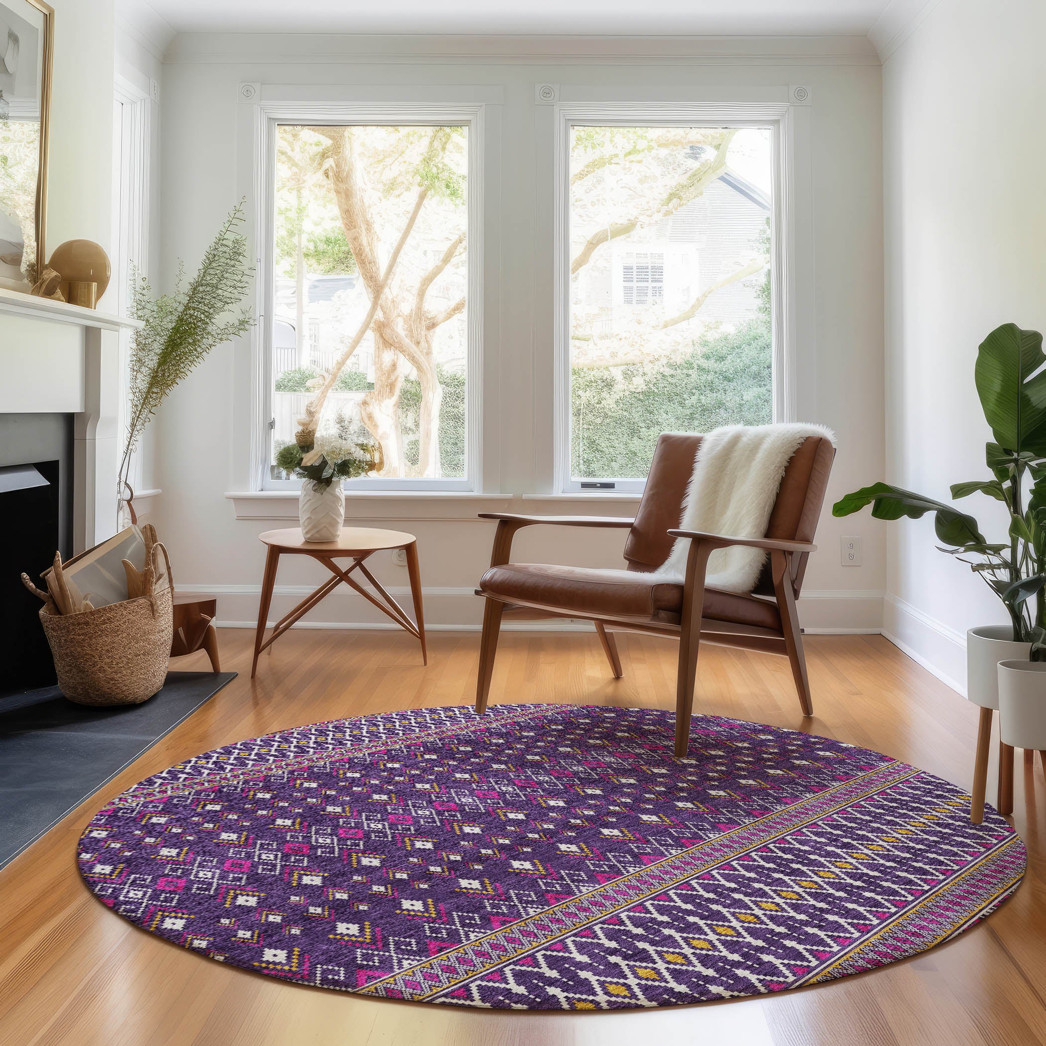 Split Machine Washable Transitional Purple Rug 8' x 8' #shape_Round