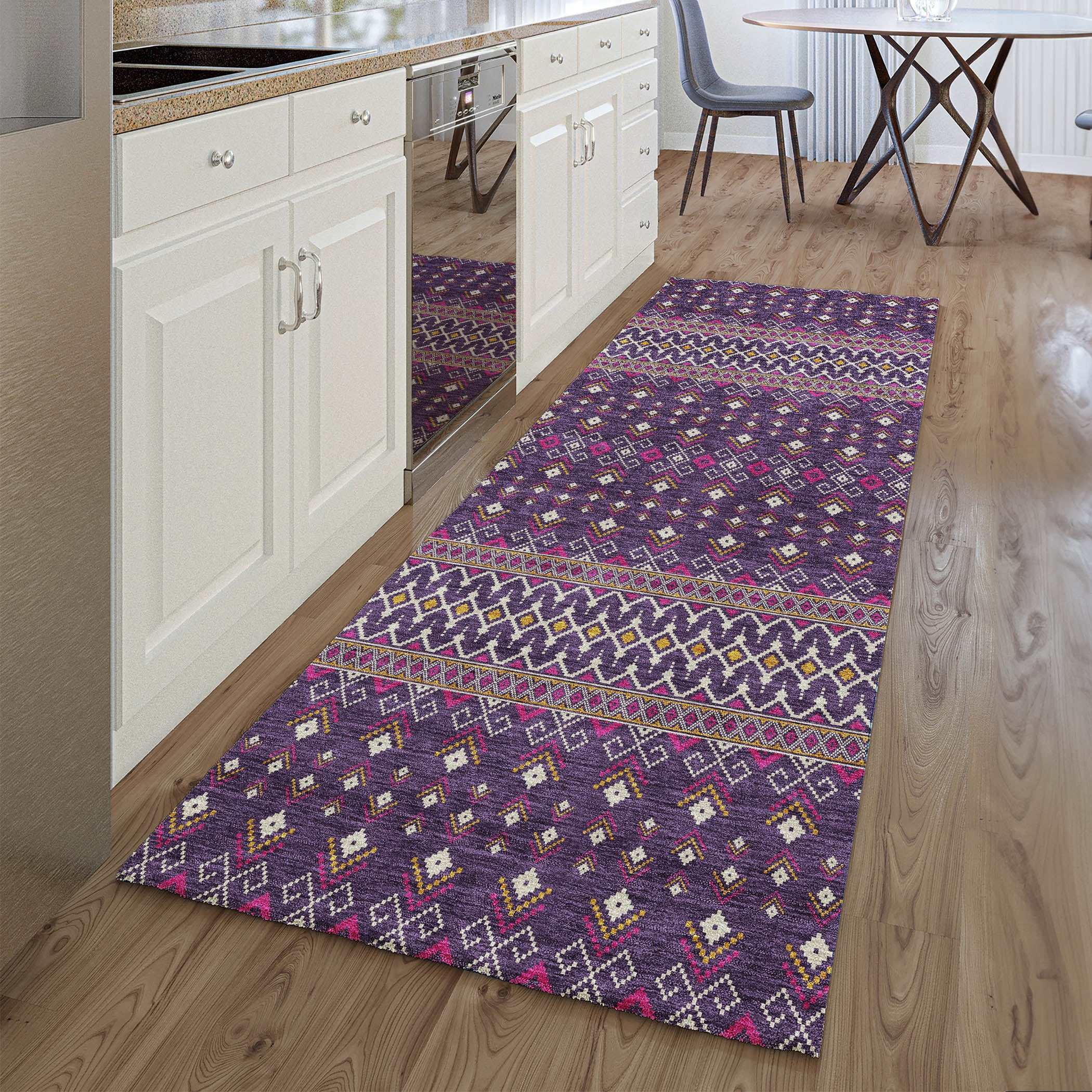 Split Machine Washable Transitional Purple Rug 2'3" x 7'6" #shape_Runner