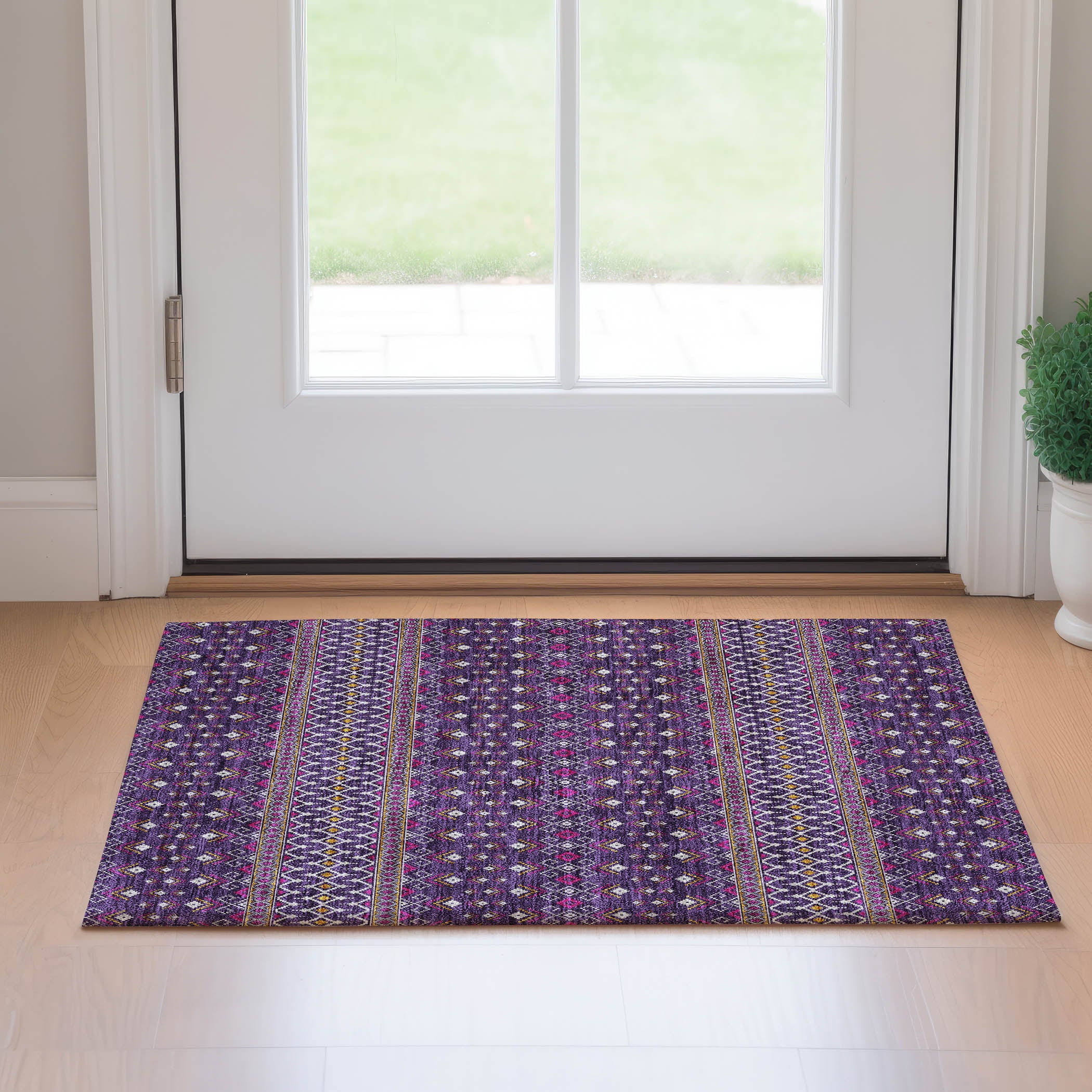 Split Machine Washable Transitional Purple Rug 1'8" x 2'6" #shape_Rectangle