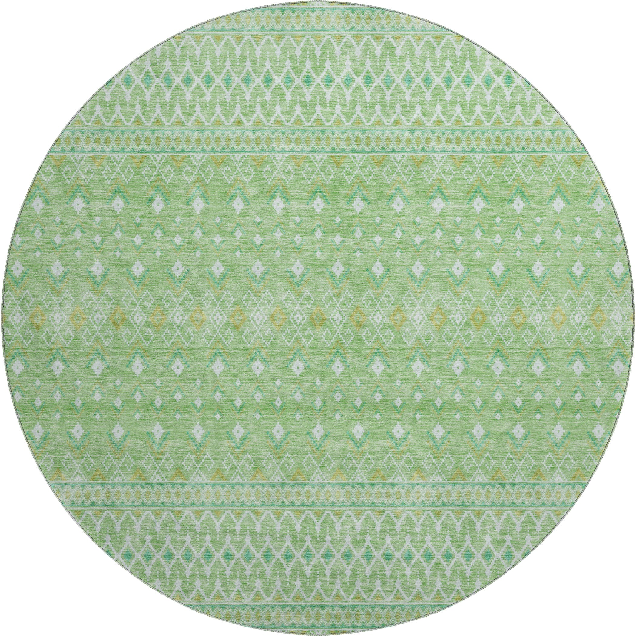 Oaxaca Machine Washable Transitional Aloe Green Rug 8' x 8' #shape_Round