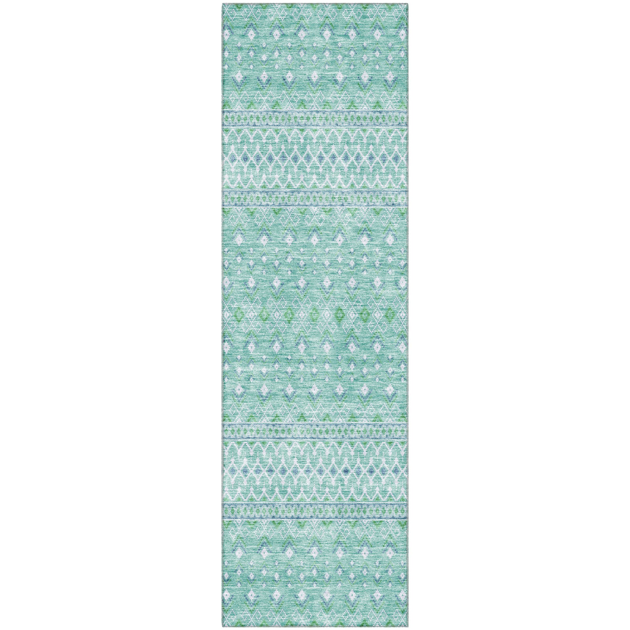 Oaxaca Machine Washable Transitional Aqua Teal Rug 2'3" x 7'6" #shape_Runner