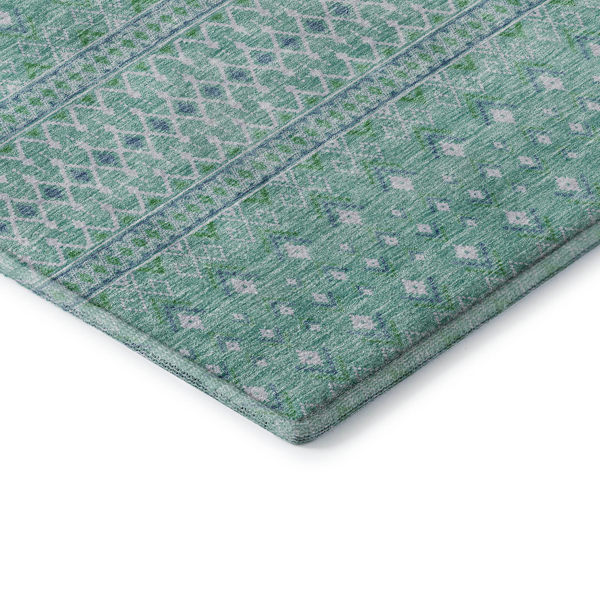 Oaxaca Machine Washable Transitional Aqua Teal Rug 1'8" x 2'6" #shape_Rectangle
