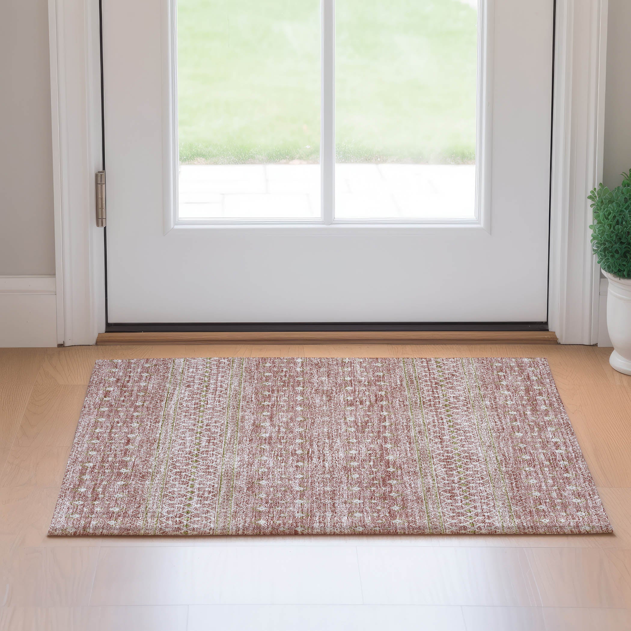 Oaxaca Machine Washable Transitional Blush Pink Rug 1'8" x 2'6" #shape_Rectangle