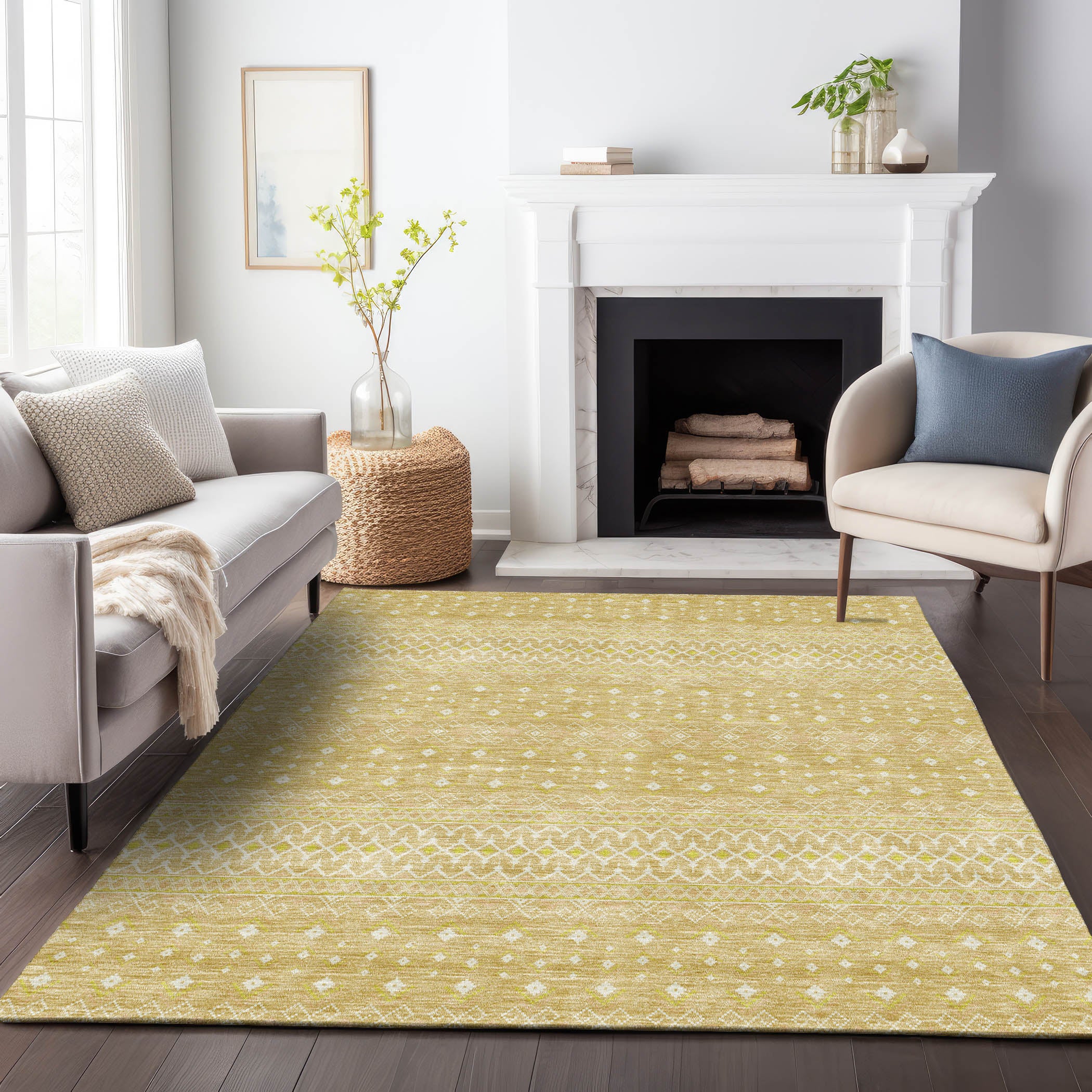 Oaxaca Machine Washable Transitional Gold Rug 2'6" x 3'10" #shape_Rectangle