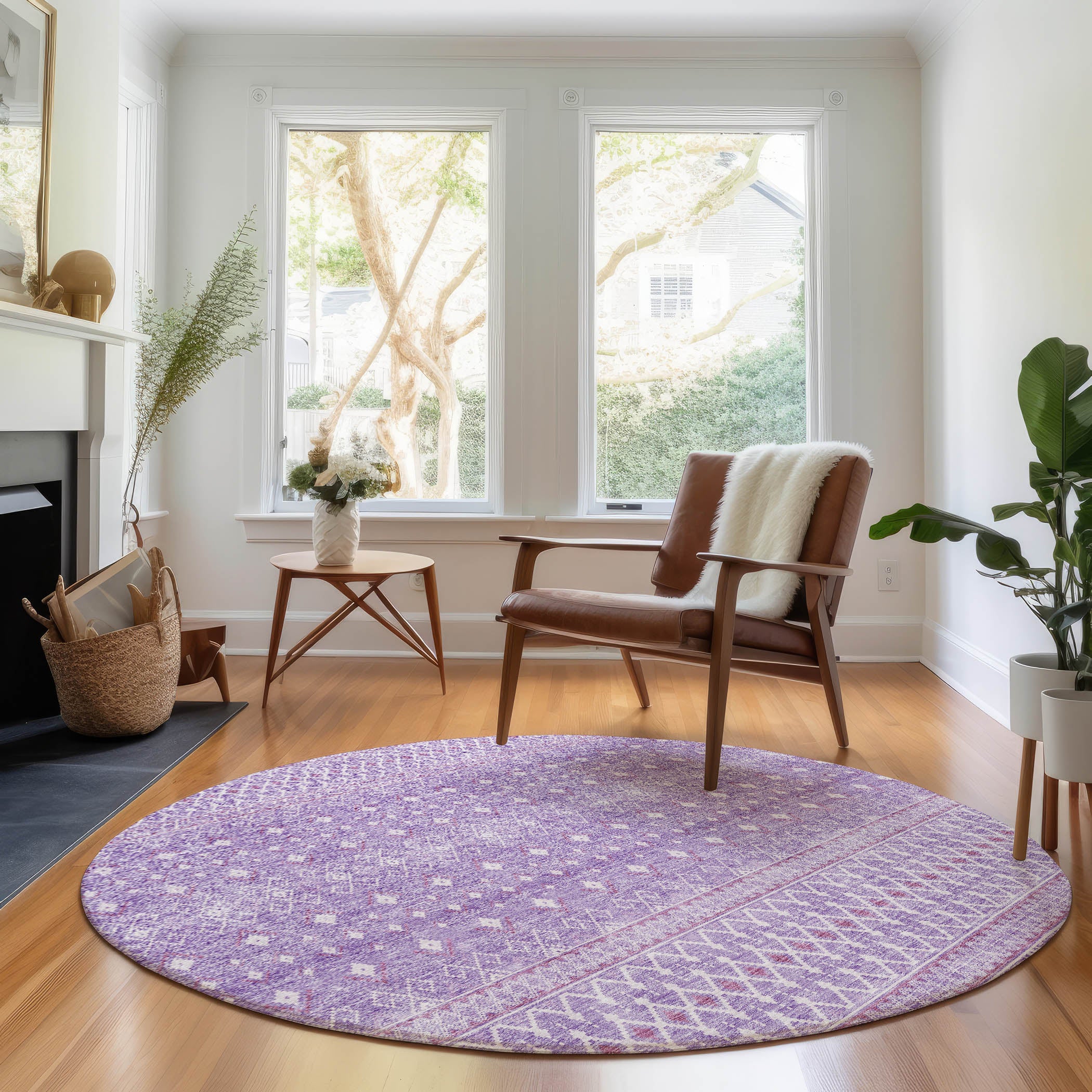 Oaxaca Machine Washable Transitional Lavender Purple Rug 8' x 8' #shape_Round