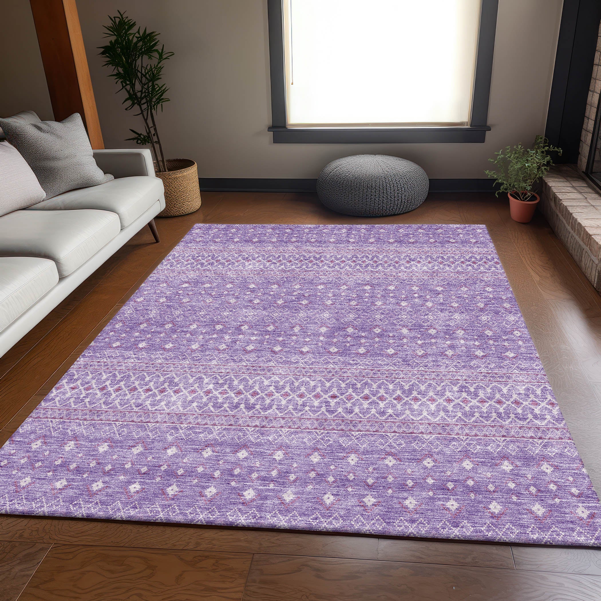 Oaxaca Machine Washable Transitional Lavender Purple Rug 2'6" x 3'10" #shape_Rectangle
