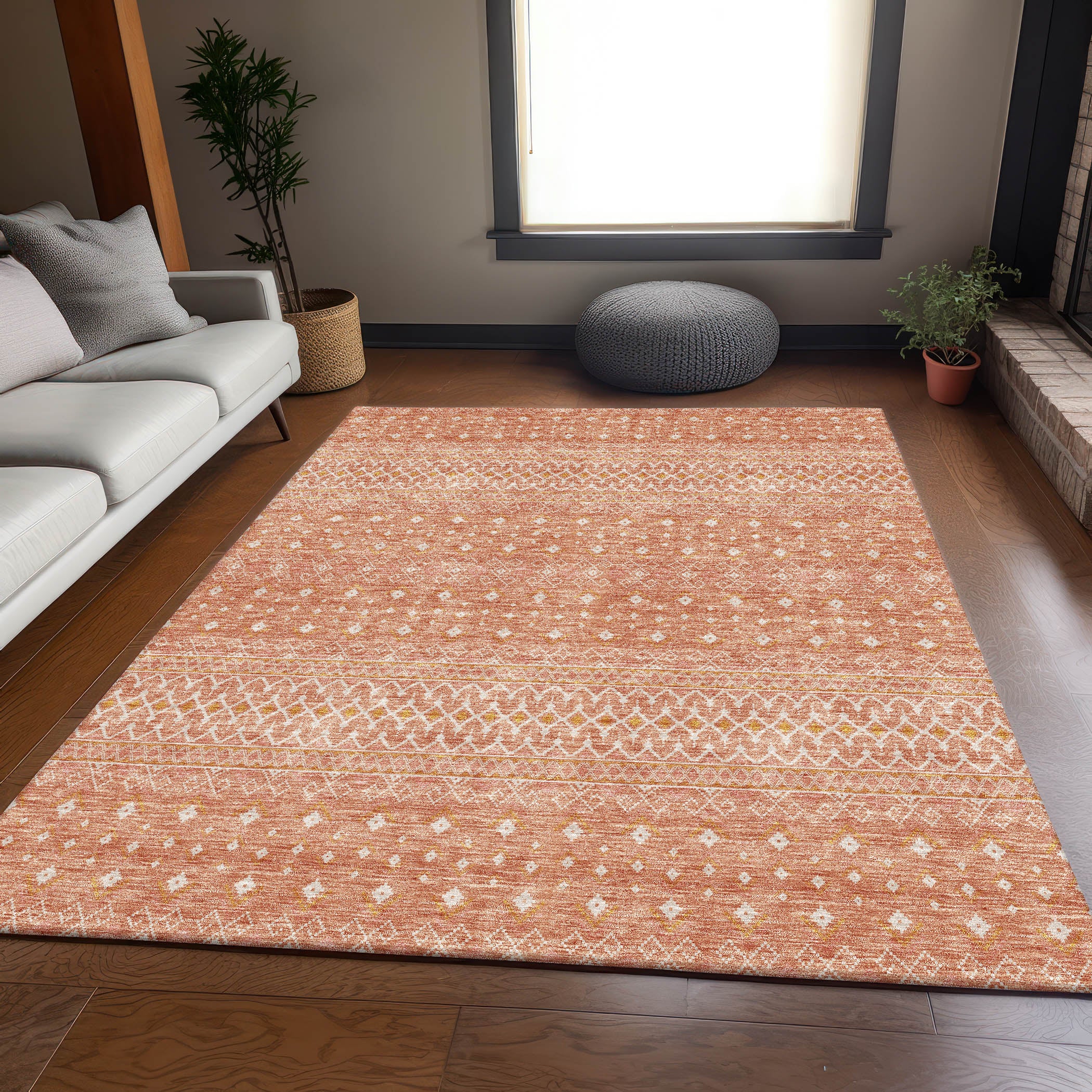 Oaxaca Machine Washable Transitional Salmon Orange Rug 2'6" x 3'10" #shape_Rectangle