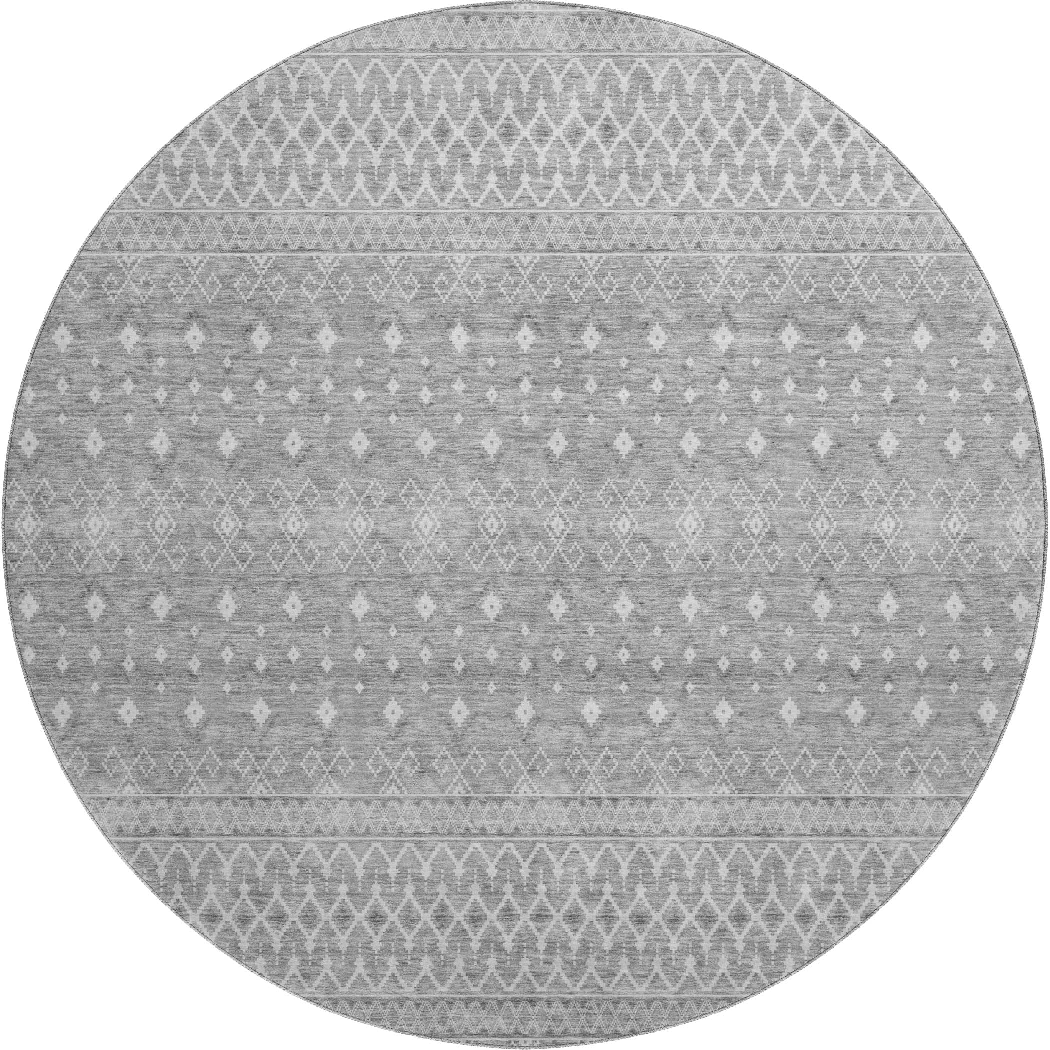 Oaxaca Machine Washable Transitional Silver Gray Rug 8' x 8' #shape_Round
