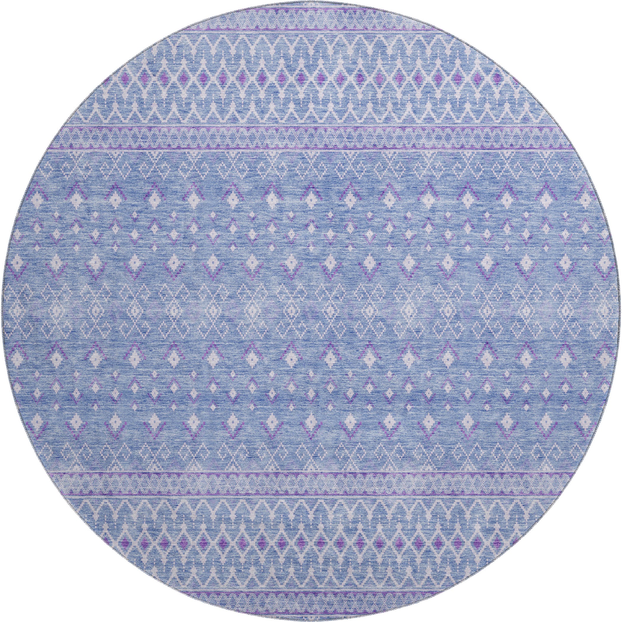 Oaxaca Machine Washable Transitional Sky Blue Rug 8' x 8' #shape_Round
