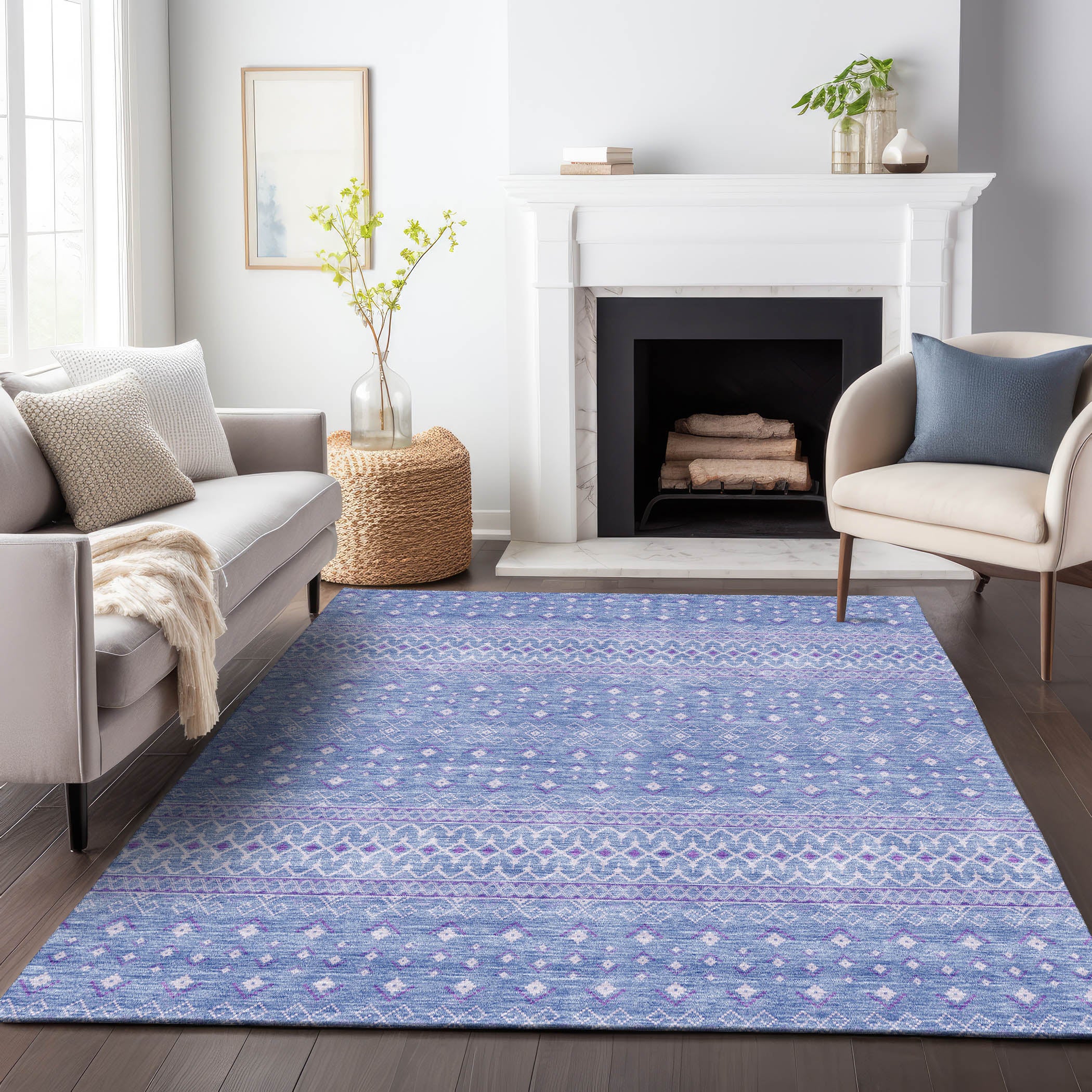 Oaxaca Machine Washable Transitional Sky Blue Rug 2'6" x 3'10" #shape_Rectangle