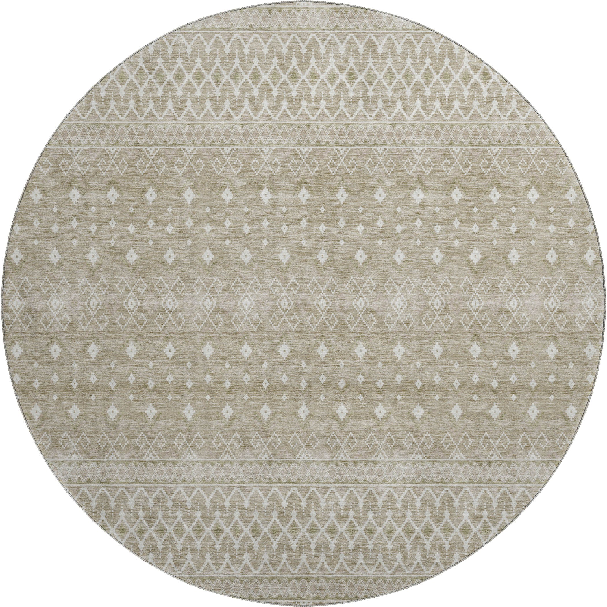 Oaxaca Machine Washable Transitional Taupe Brown Rug 8' x 8' #shape_Round