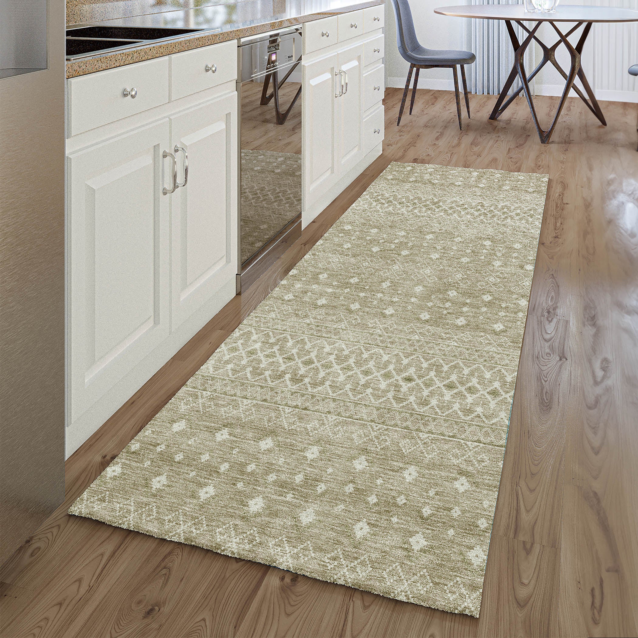 Oaxaca Machine Washable Transitional Taupe Brown Rug 2'3" x 7'6" #shape_Runner