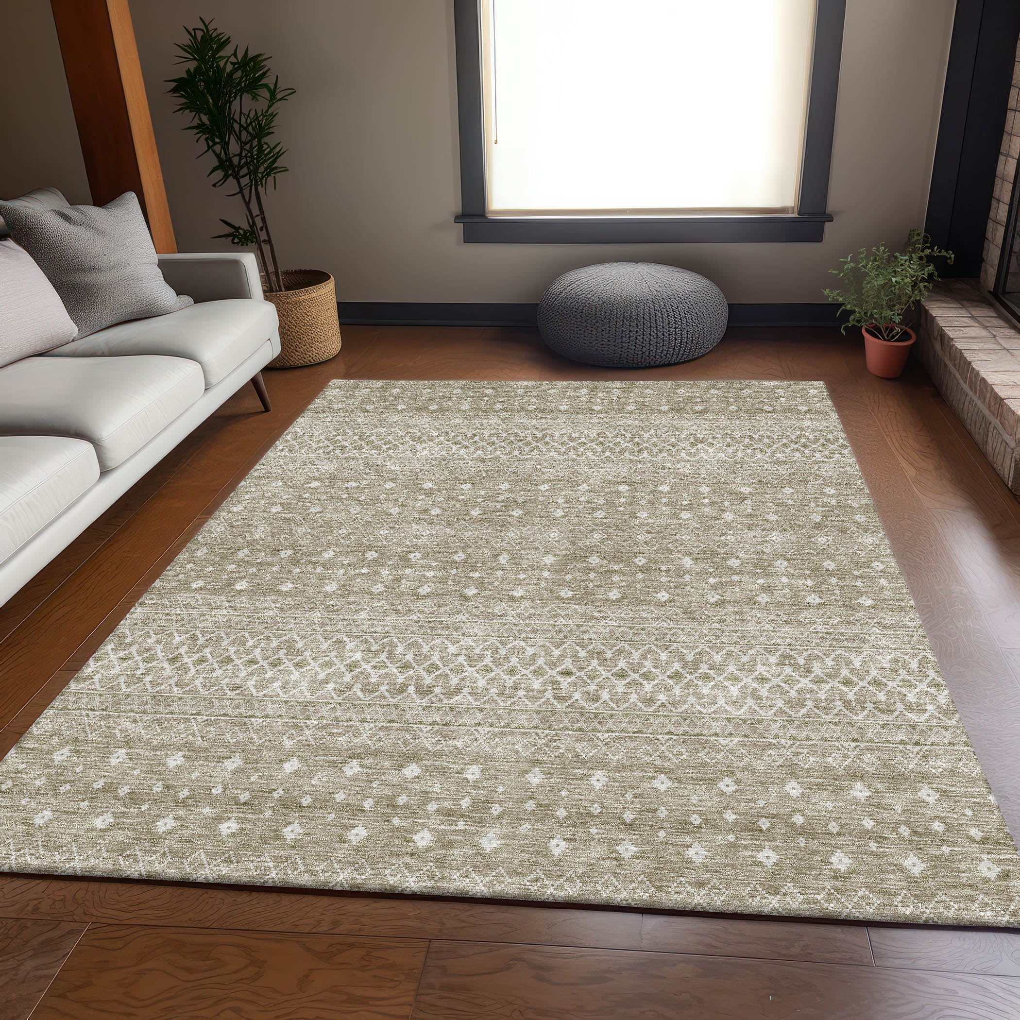 Oaxaca Machine Washable Transitional Taupe Brown Rug 2'6" x 3'10" #shape_Rectangle