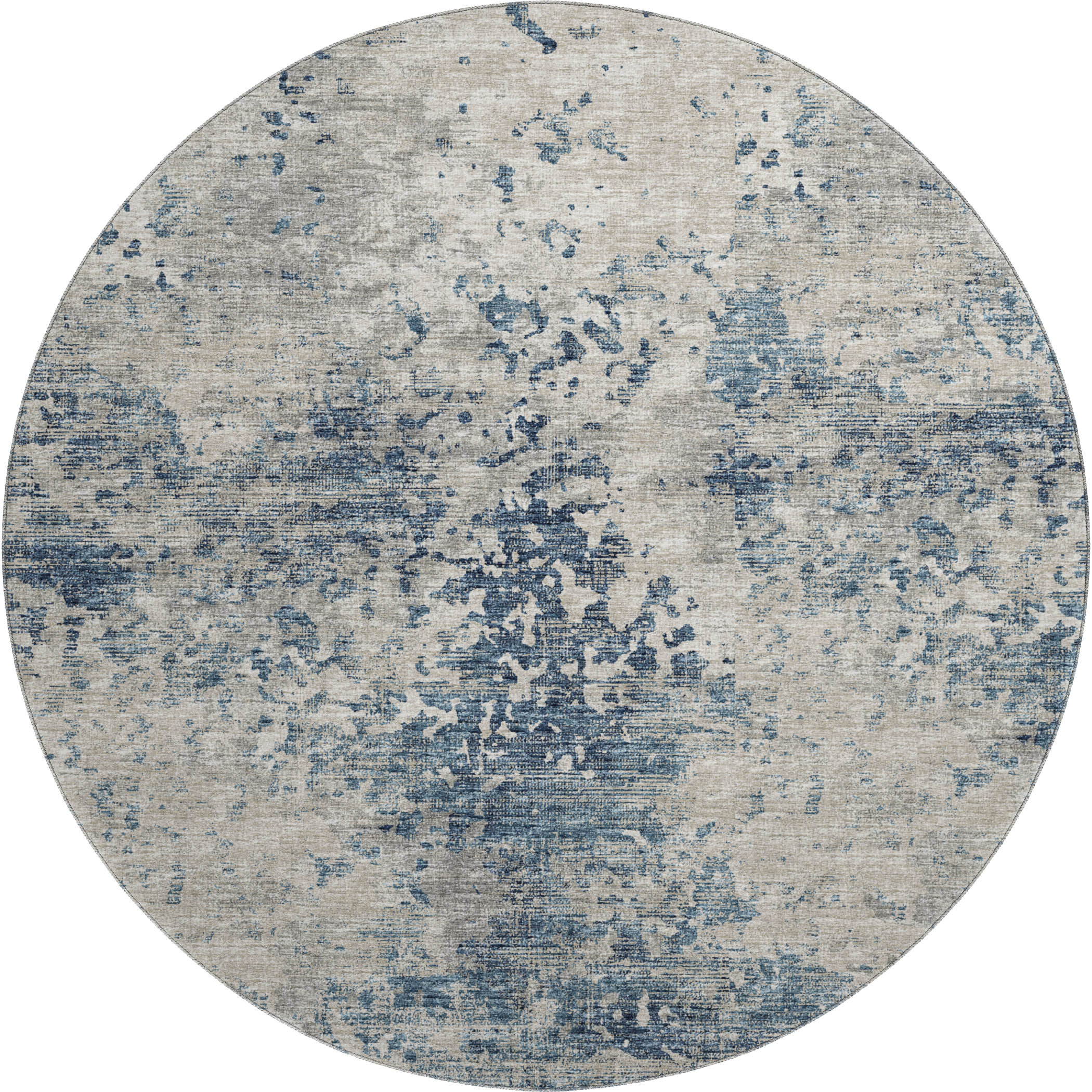 Mdina Machine Washable Transitional Blue Navy Rug 8' x 8' #shape_Round