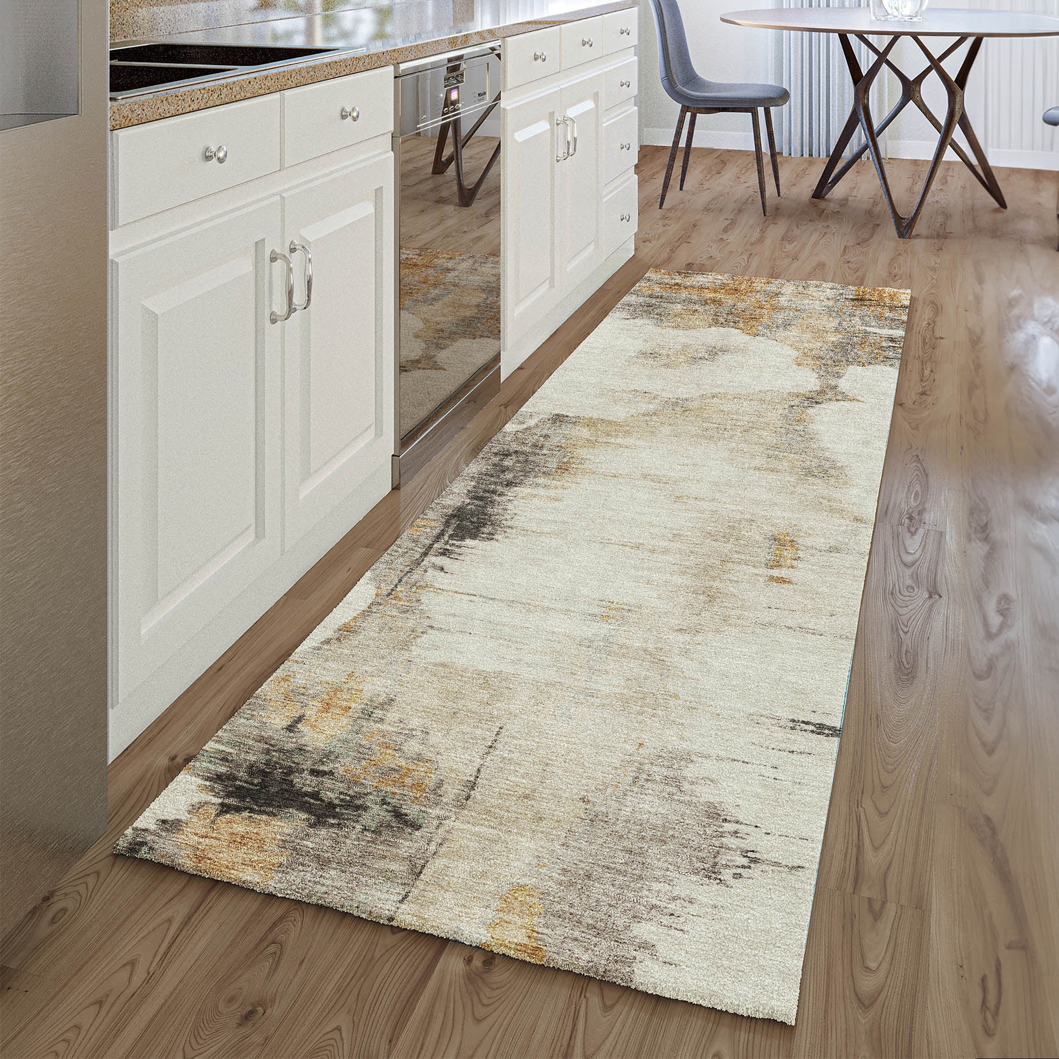 Sintra Machine Washable Transitional Beige Brown Rug 2'3" x 7'6" #shape_Runner