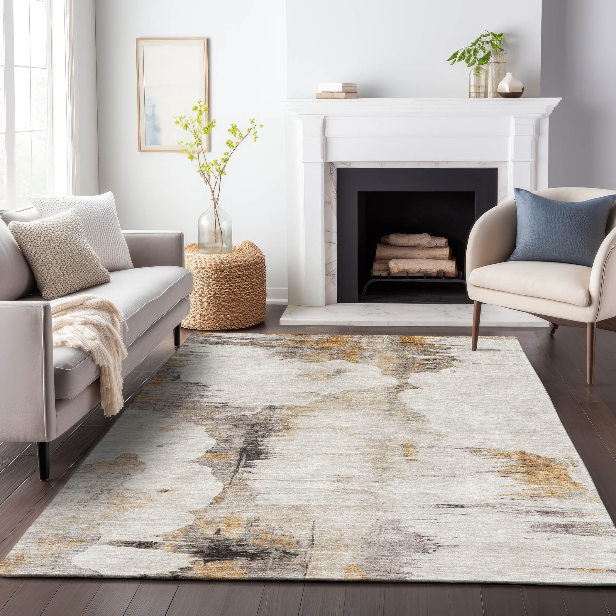 Sintra Machine Washable Transitional Beige Brown Rug 2'6" x 3'10" #shape_Rectangle