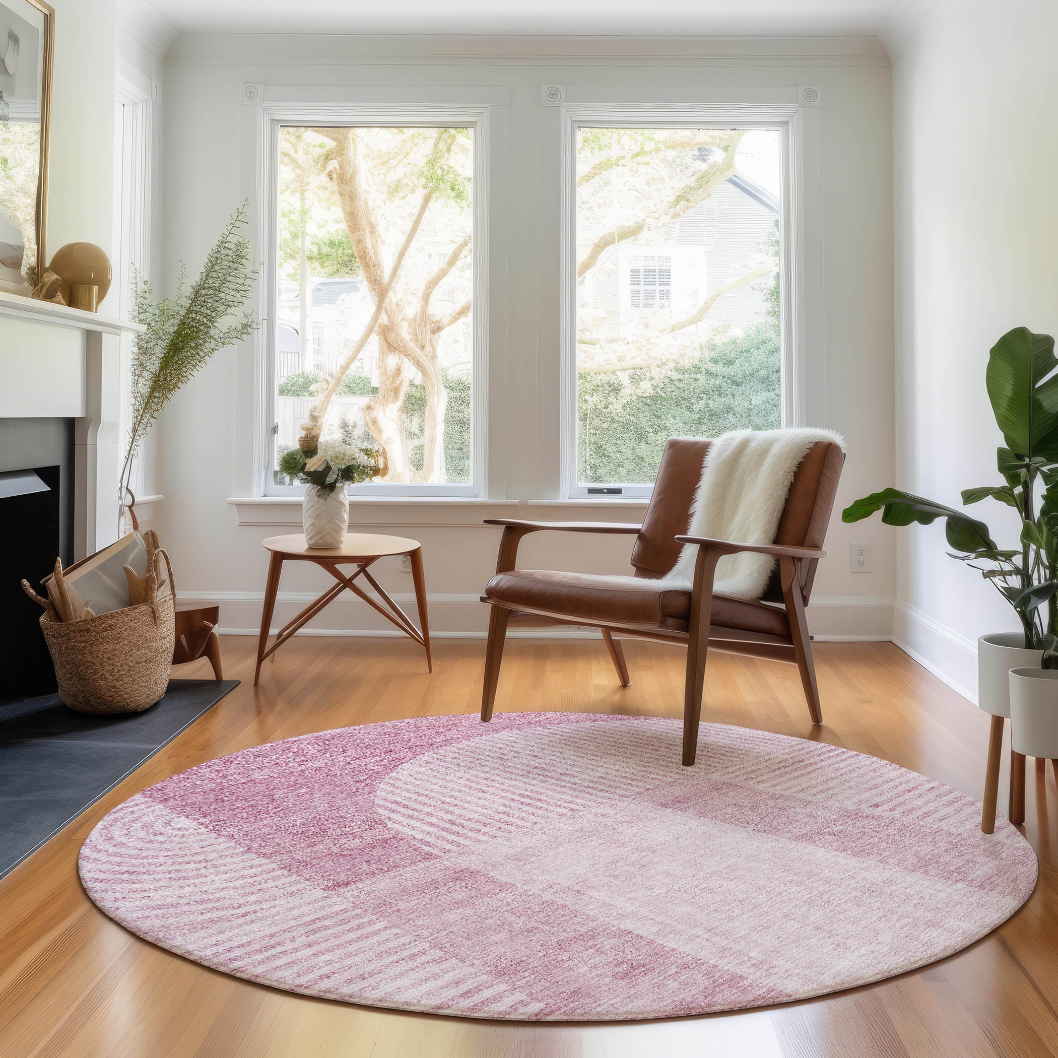 Athens Machine Washable Transitional Blush Pink Rug 8' x 8' #shape_Round