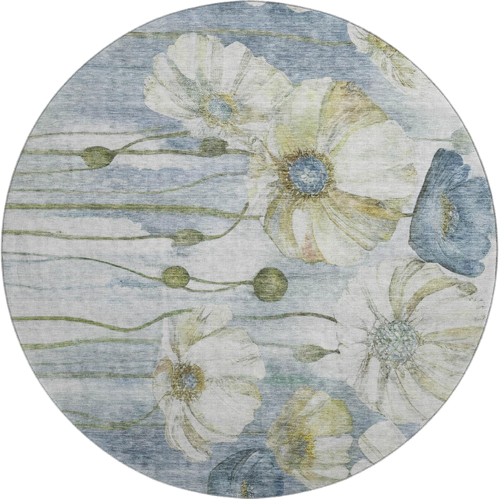 Split Machine Washable Transitional Blue Rug 8' x 8' #shape_Round