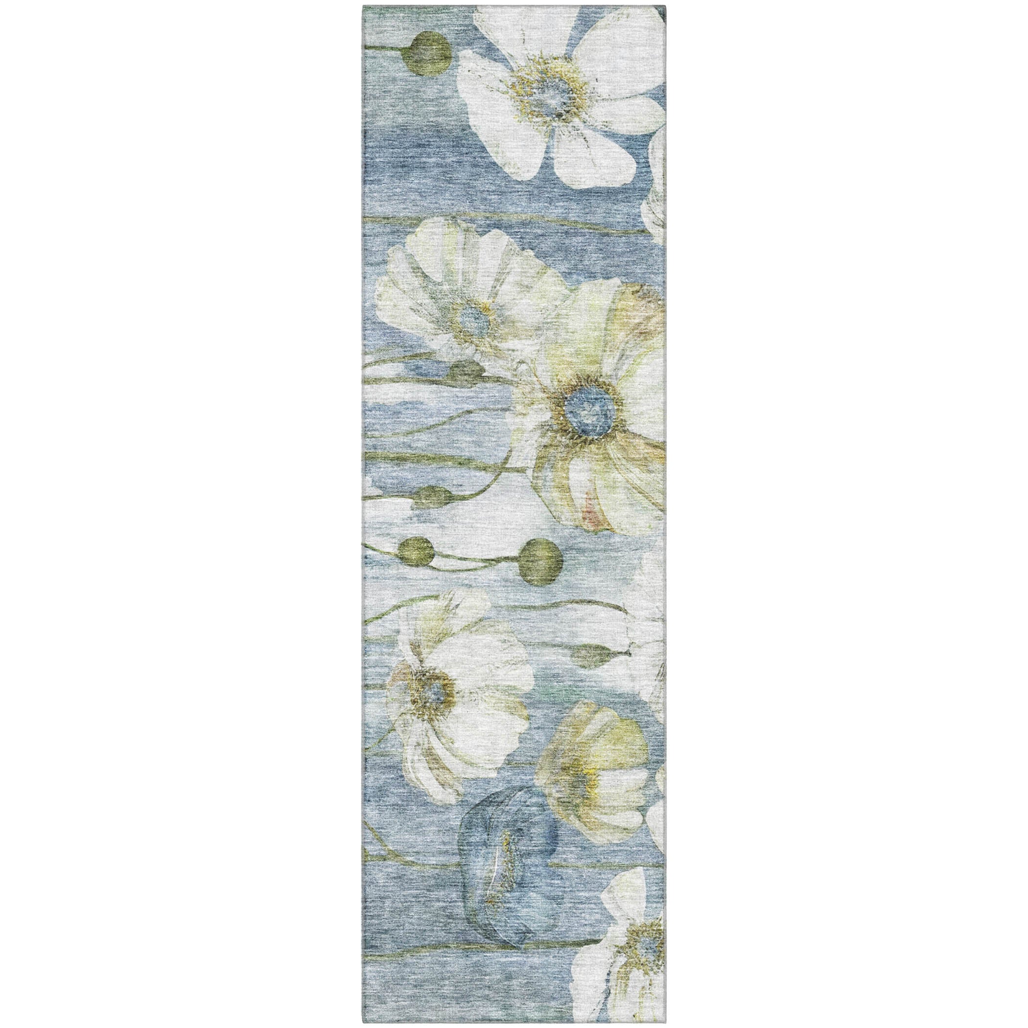 Split Machine Washable Transitional Blue Rug 2'3" x 7'6" #shape_Runner