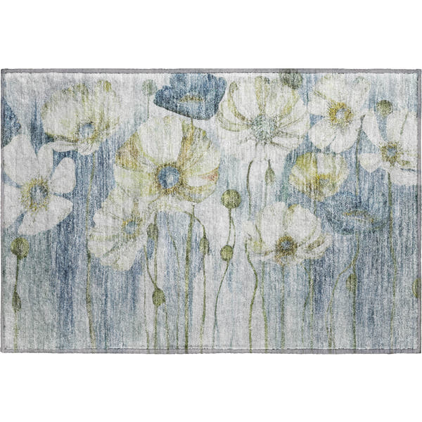 Split Machine Washable Transitional Blue Rug 1'8" x 2'6"