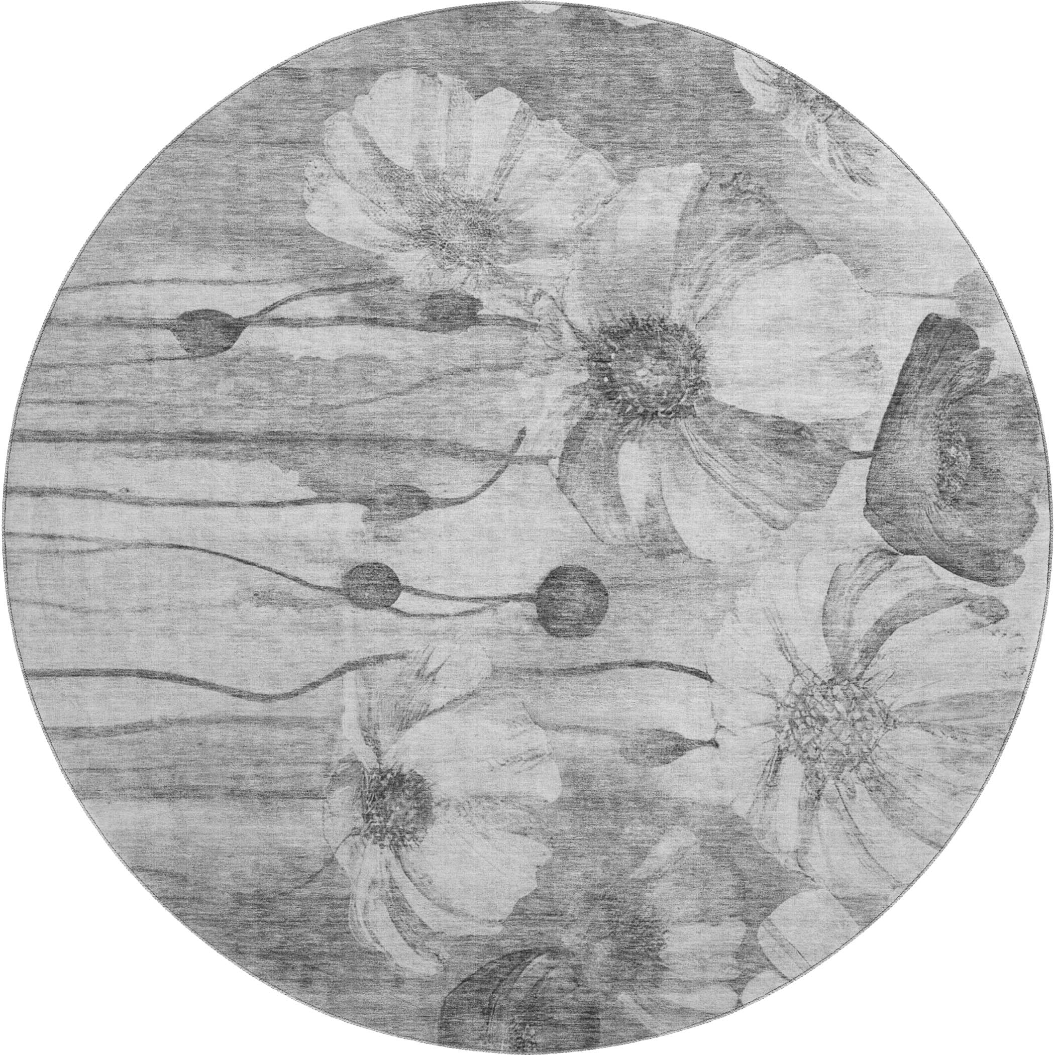 Split Machine Washable Transitional Gray Rug 8' x 8' #shape_Round