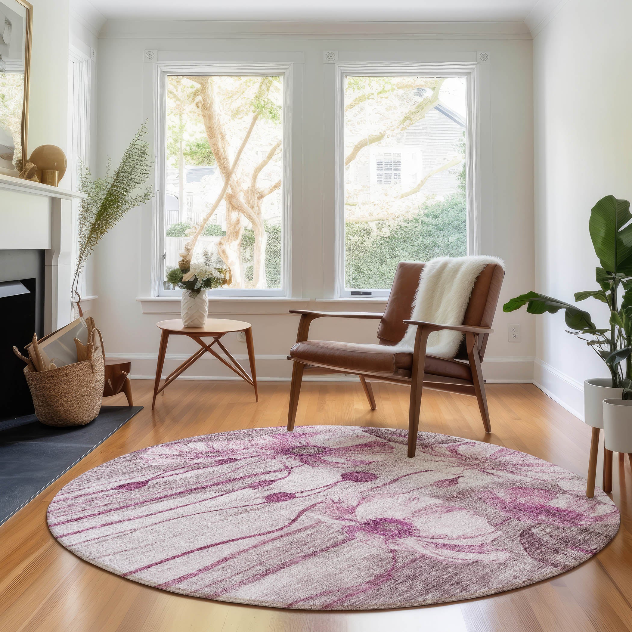 Split Machine Washable Transitional Plum Purple Rug 8' x 8' #shape_Round