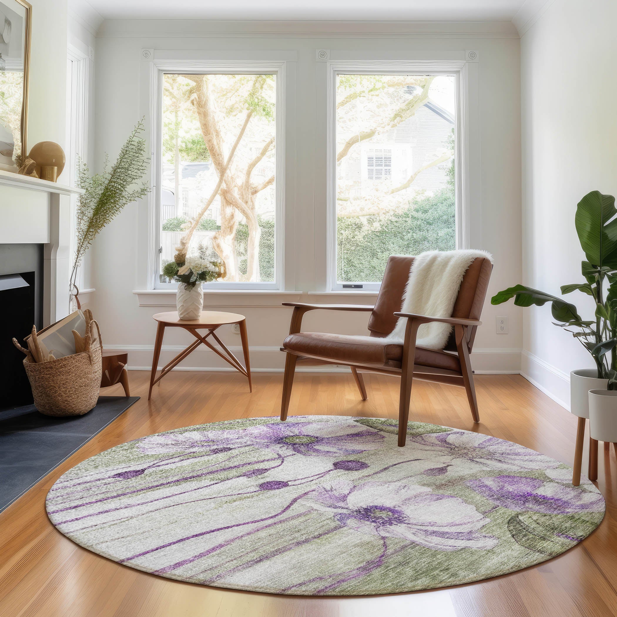 Split Machine Washable Transitional Purple Rug 8' x 8' #shape_Round