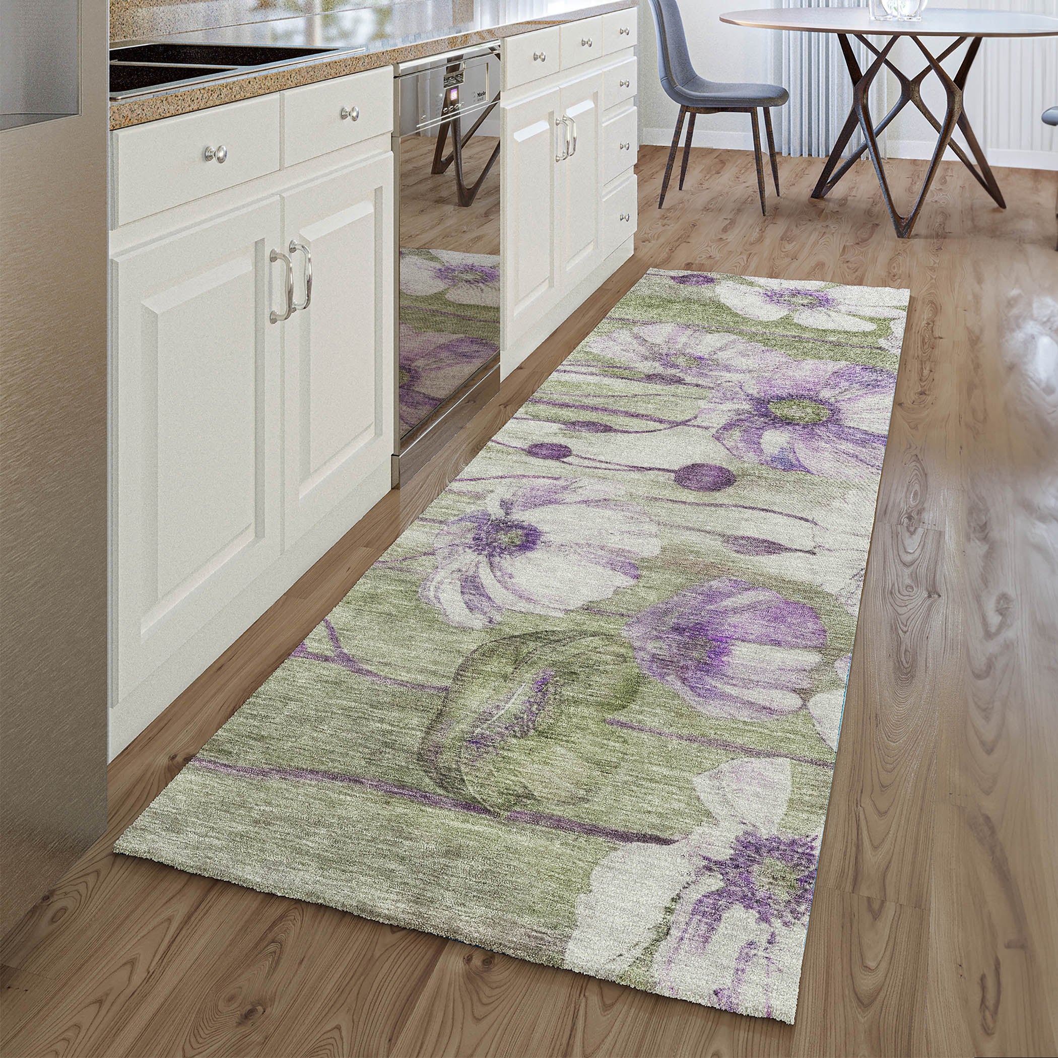 Split Machine Washable Transitional Purple Rug 2'3" x 7'6" #shape_Runner